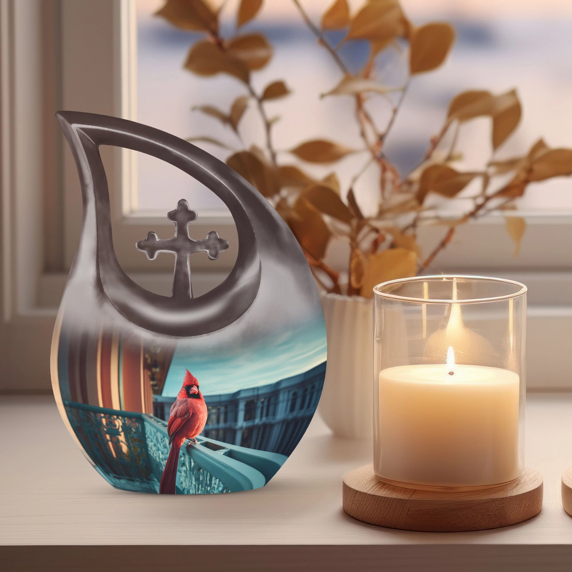 Cardinal Bird Memorial Urn - Personalized Container For Ashes