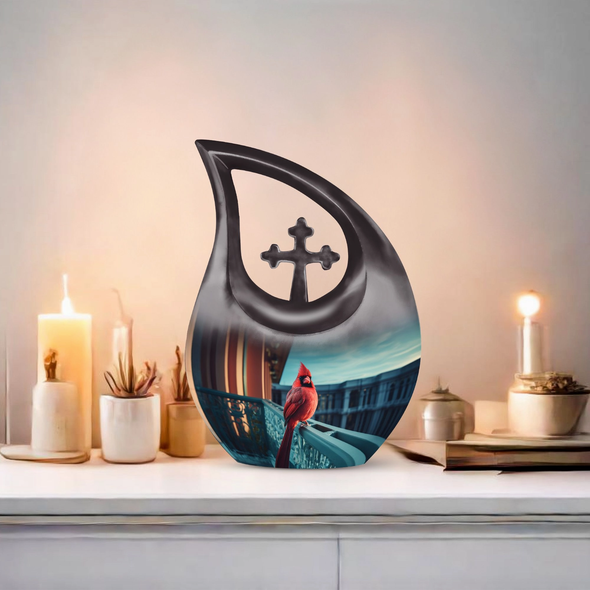 Cardinal Bird Memorial Urn - Personalized Container For Ashes
