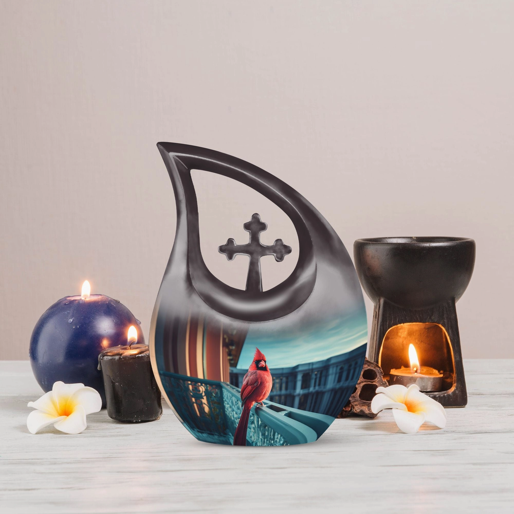 Cardinal Bird Memorial Urn - Personalized Container For Ashes