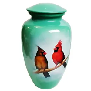 Cardinals on Green Cremation Urn
