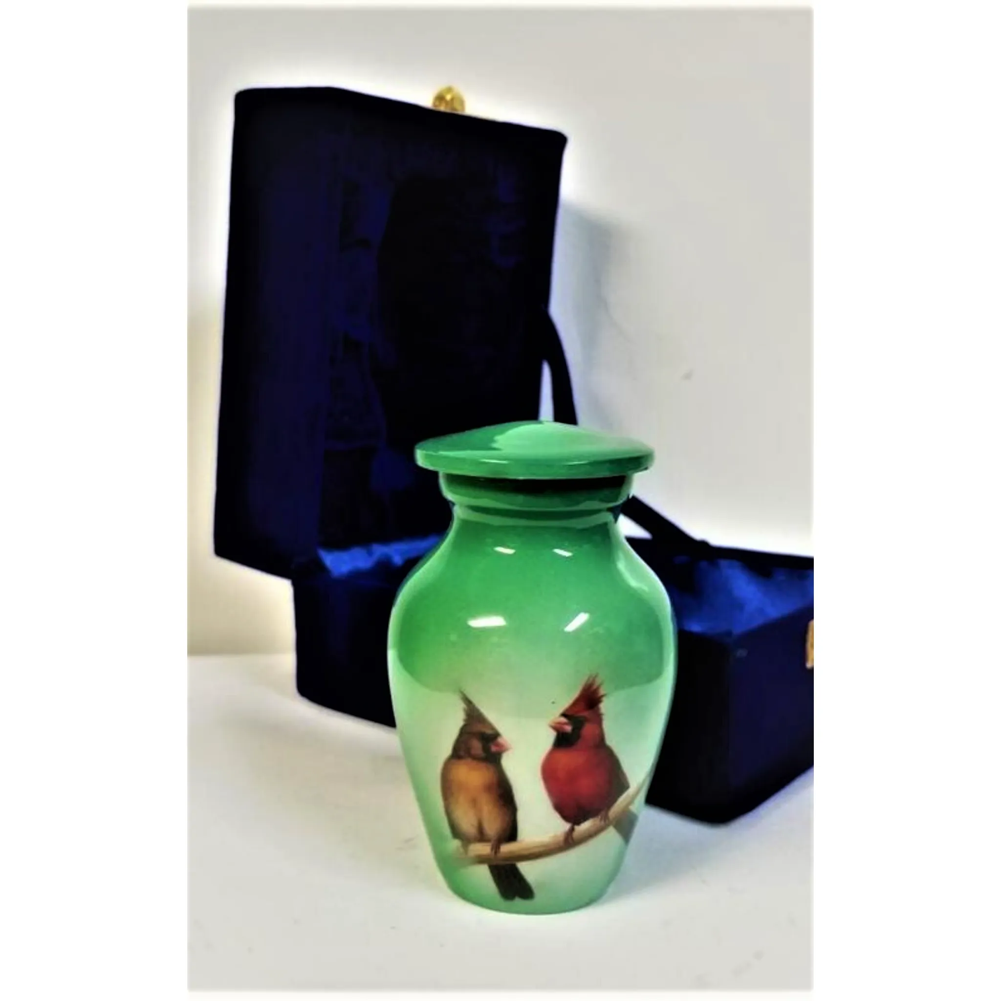 Cardinals on Green Cremation Urn