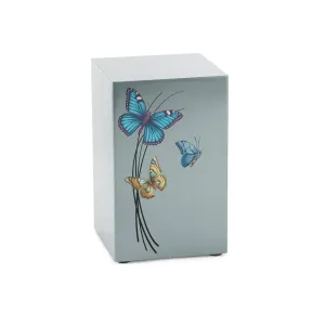 Cascade Pewter Cremation Urn With Blue & Yellow Butterflies
