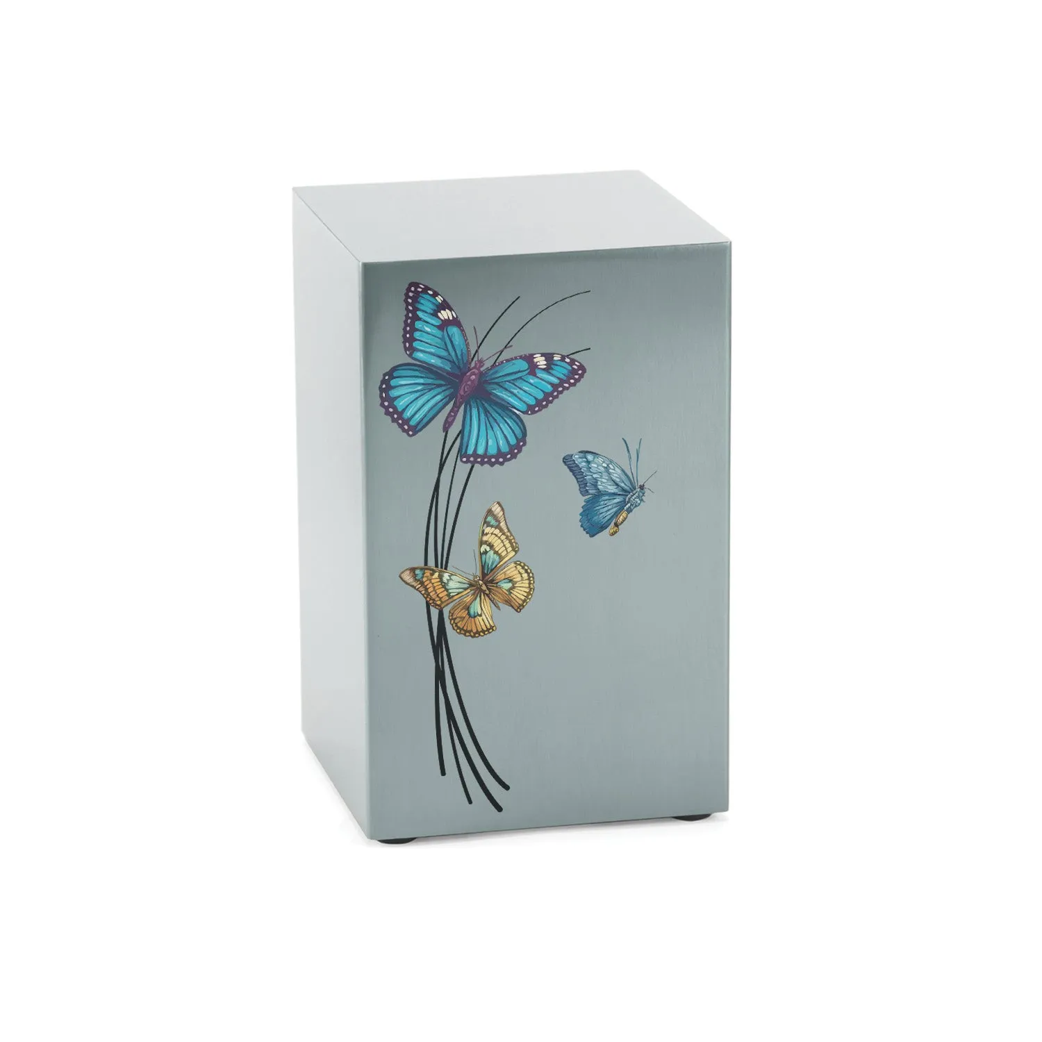 Cascade Pewter Cremation Urn With Blue & Yellow Butterflies