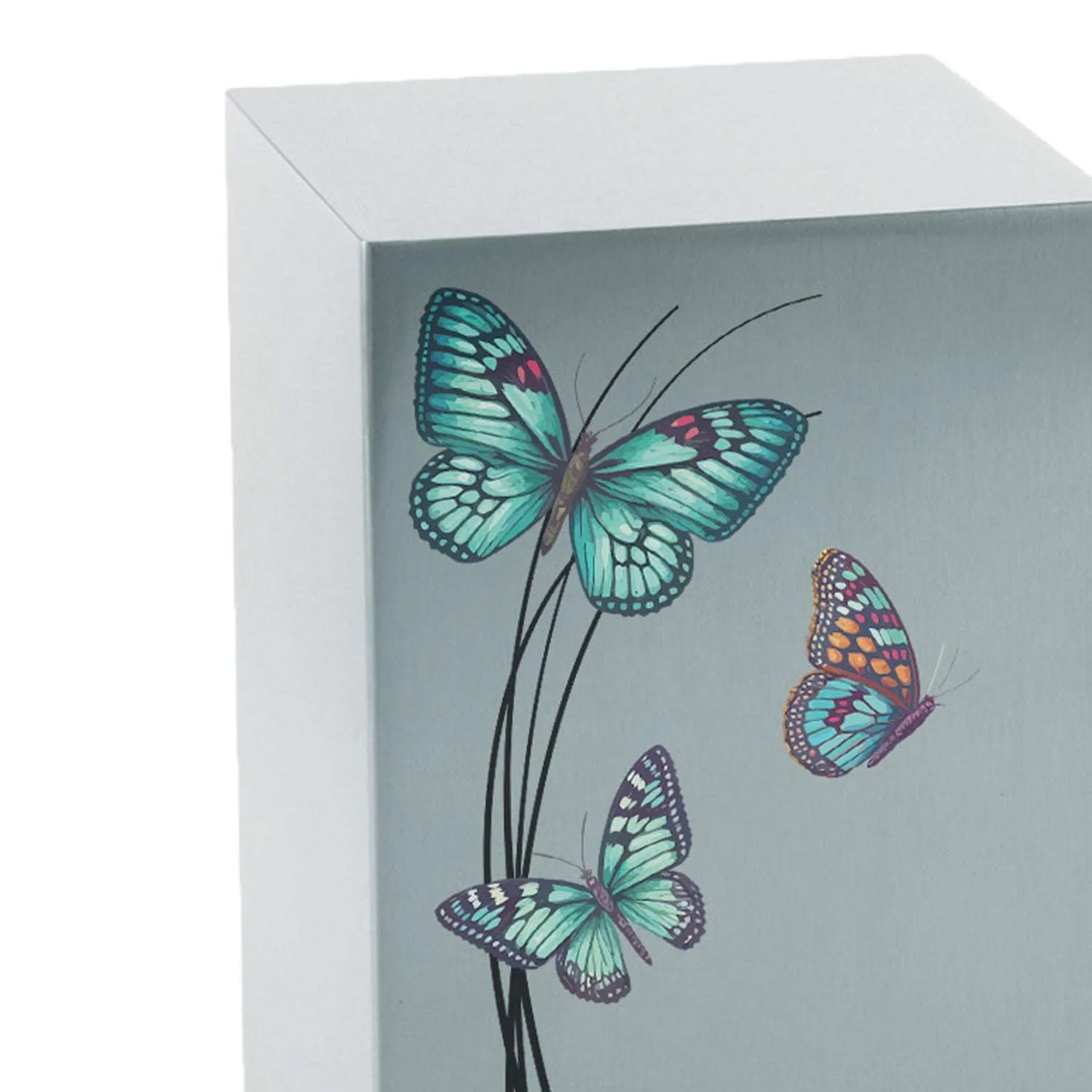 Cascade Pewter Cremation Urn With Teal Butterflies
