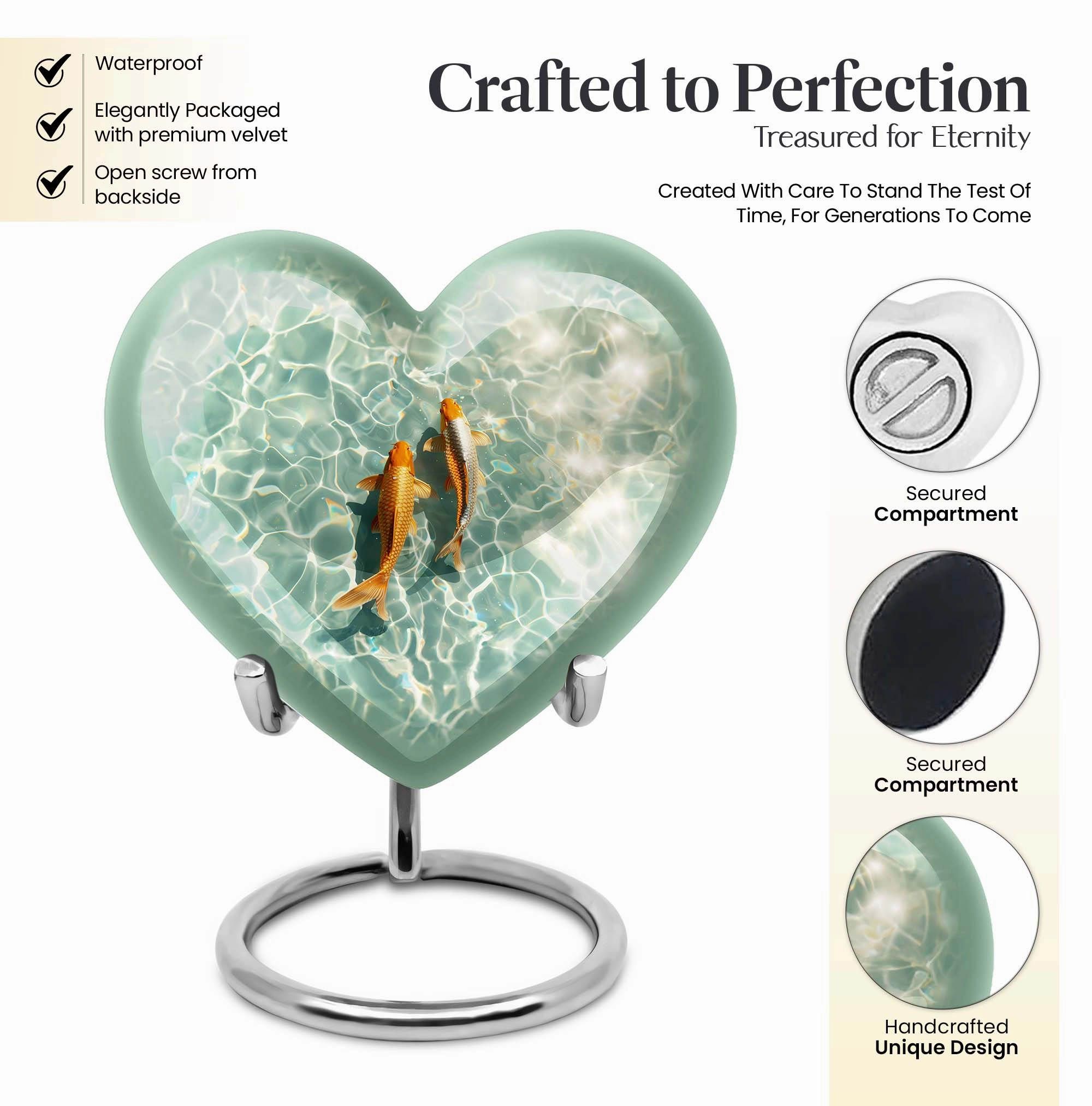 Cherished Memories - Gold Fish Heart Cremation Finery Urn