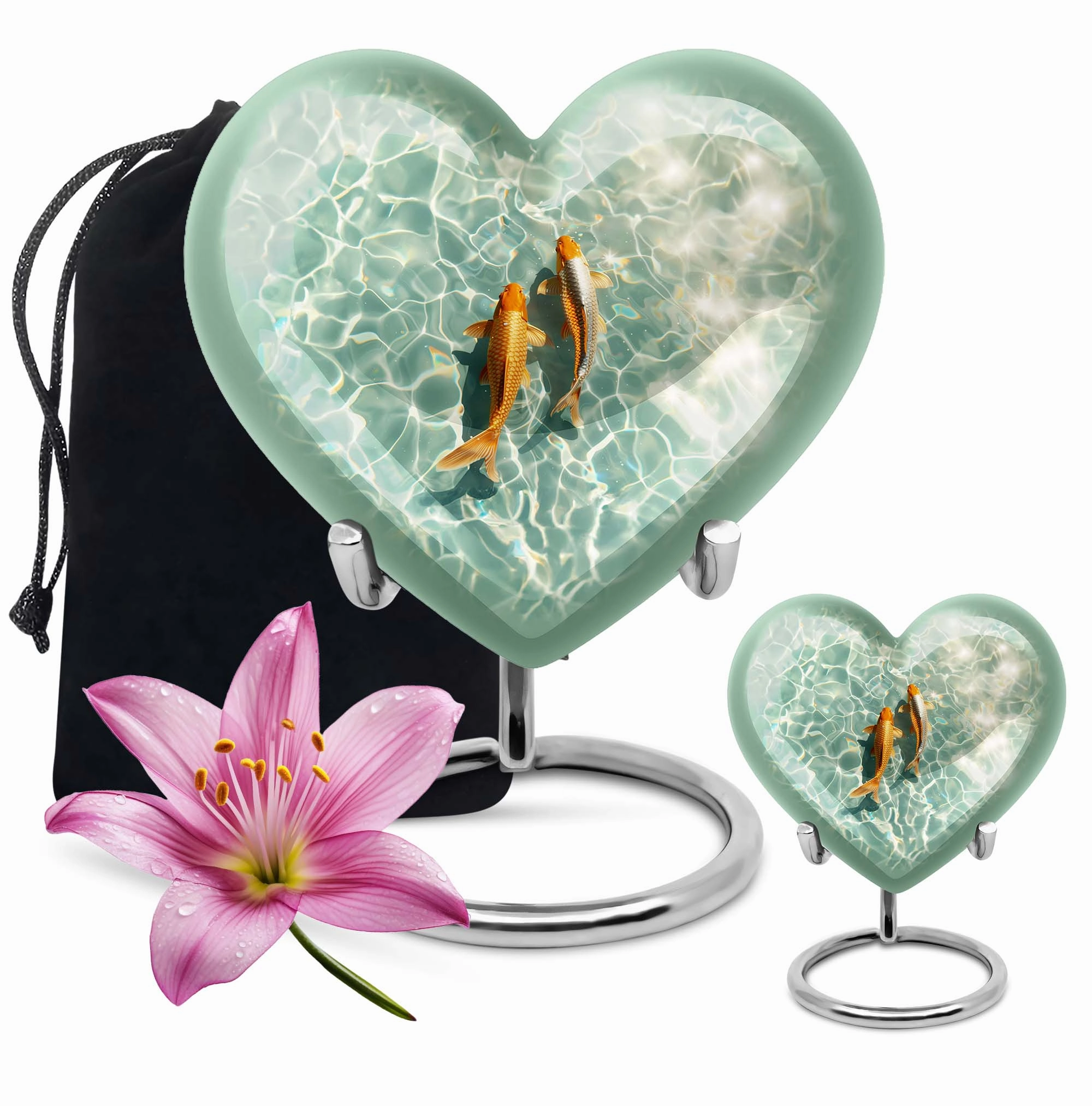 Cherished Memories - Gold Fish Heart Cremation Finery Urn