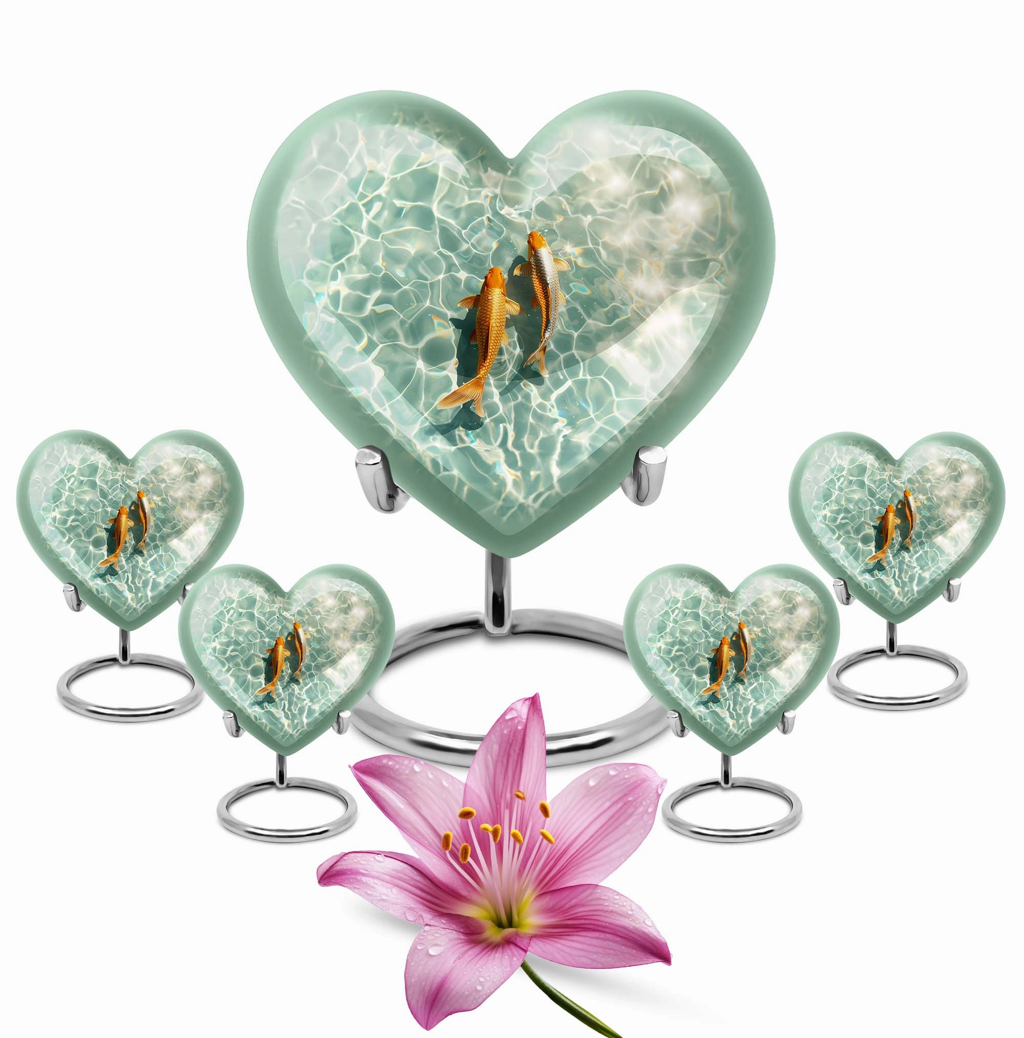 Cherished Memories - Gold Fish Heart Cremation Finery Urn