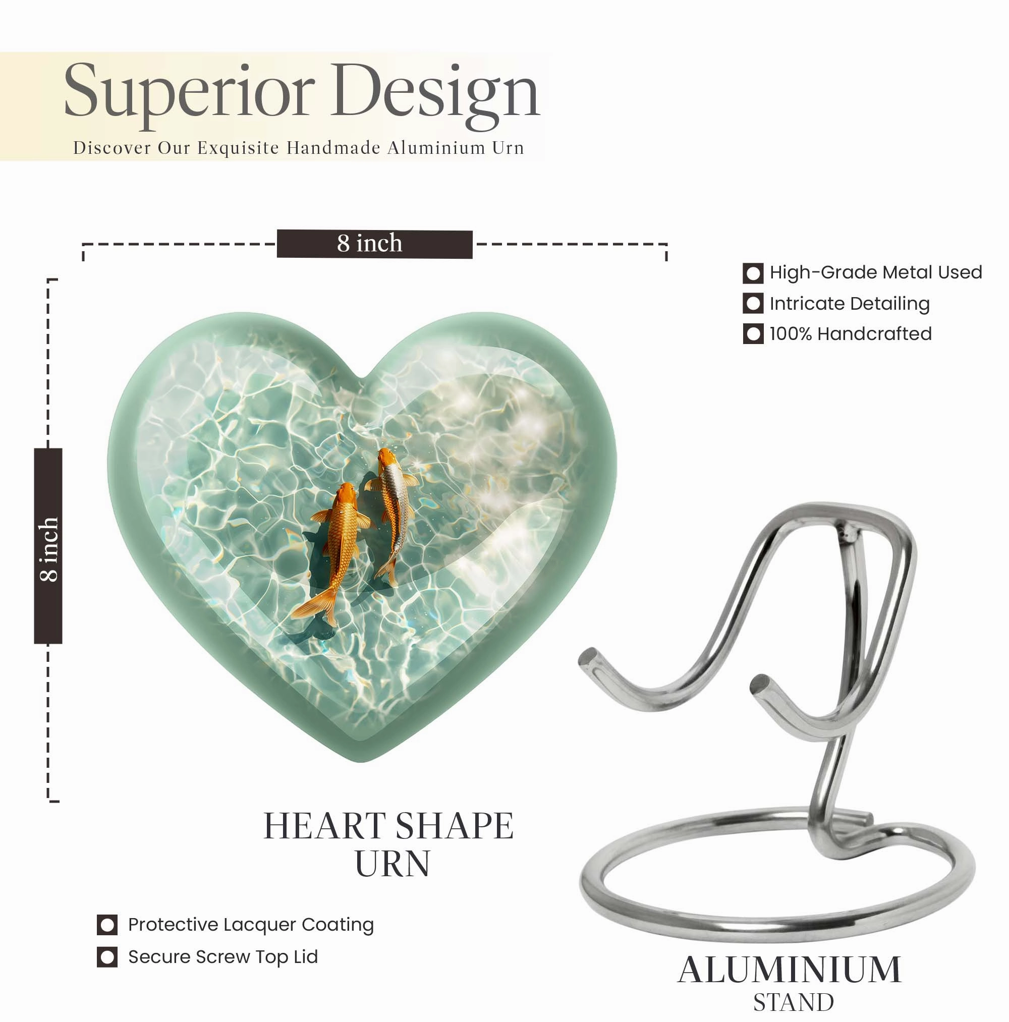 Cherished Memories - Gold Fish Heart Cremation Finery Urn