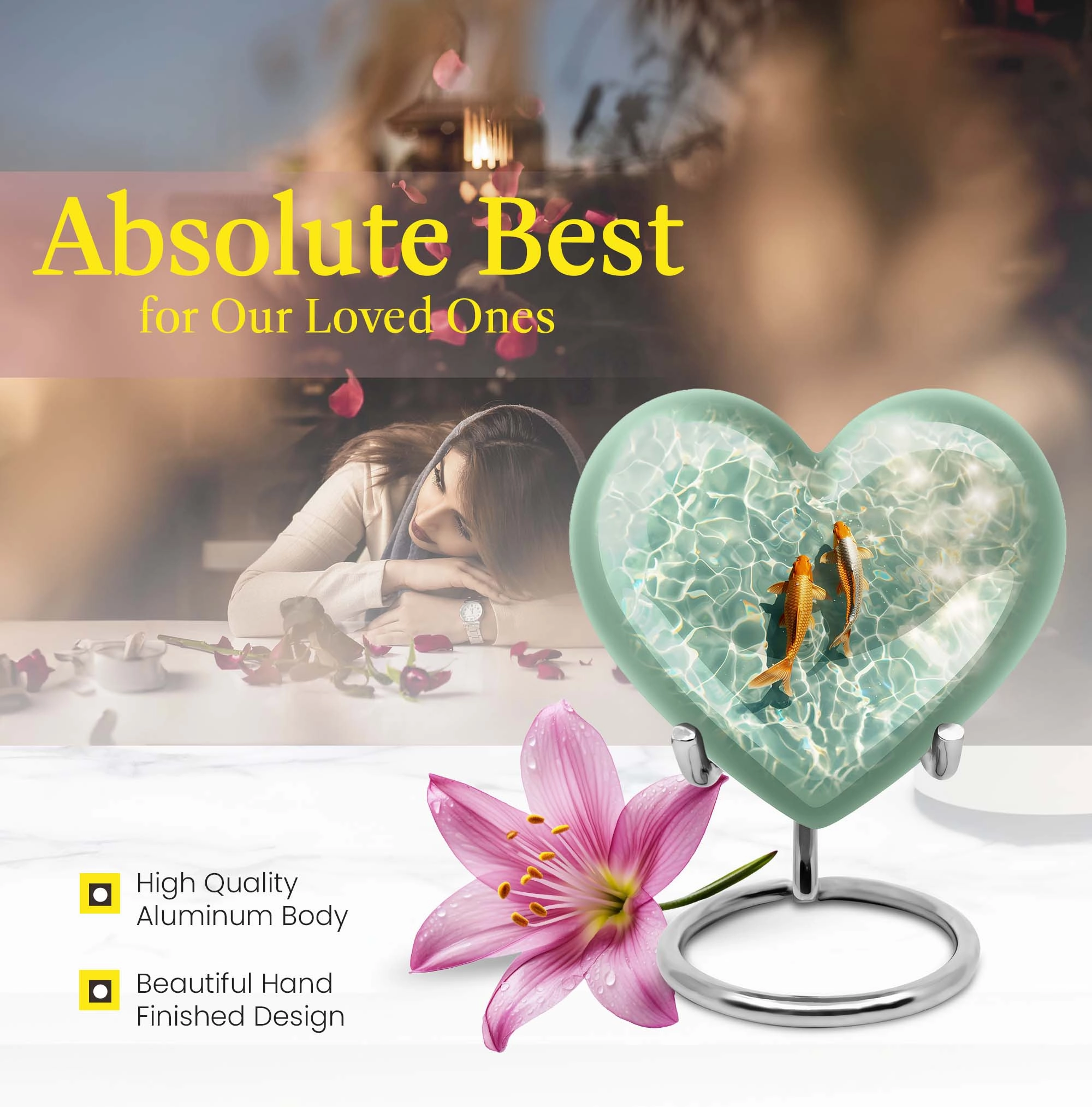 Cherished Memories - Gold Fish Heart Cremation Finery Urn