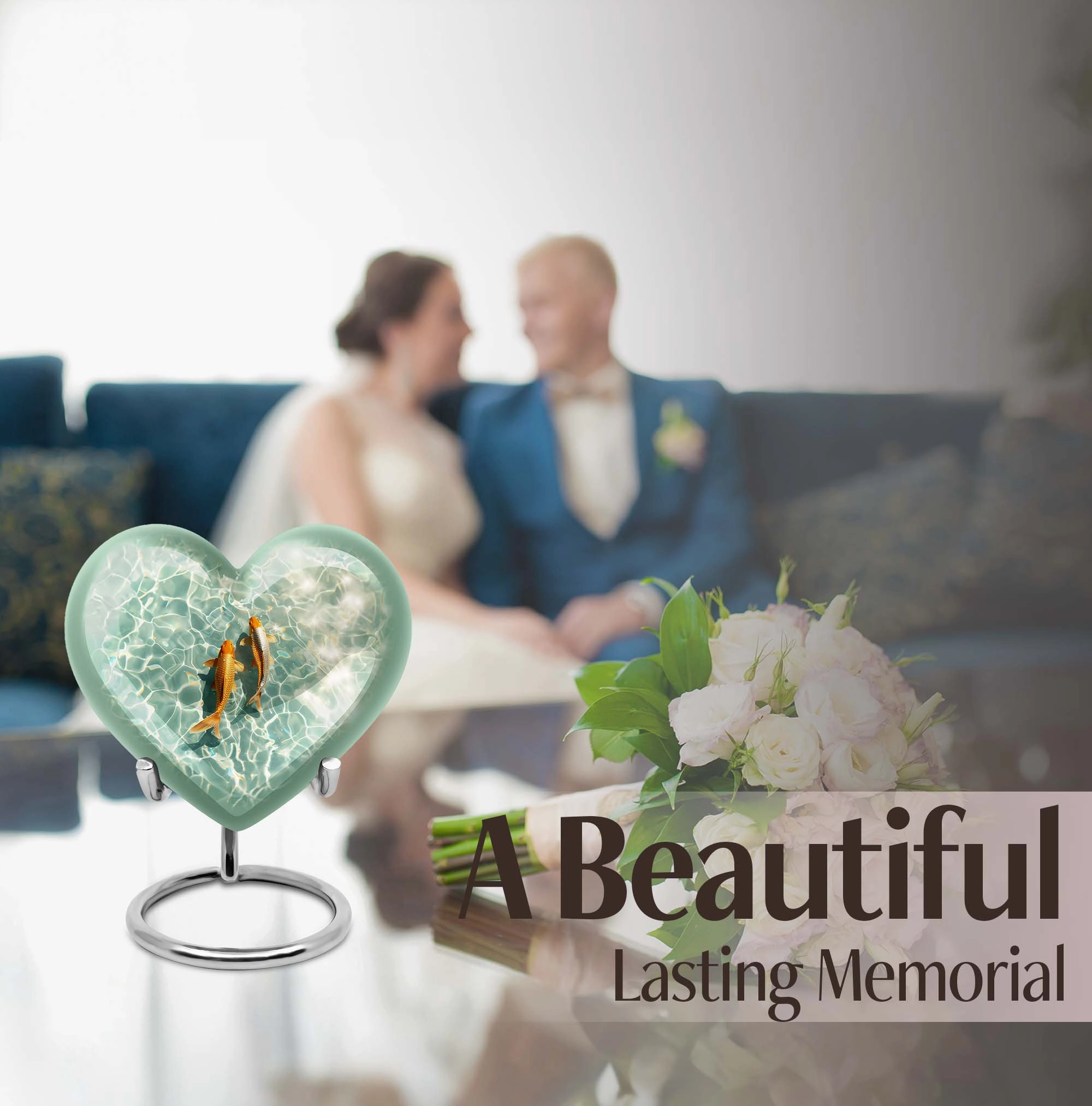 Cherished Memories - Gold Fish Heart Cremation Finery Urn