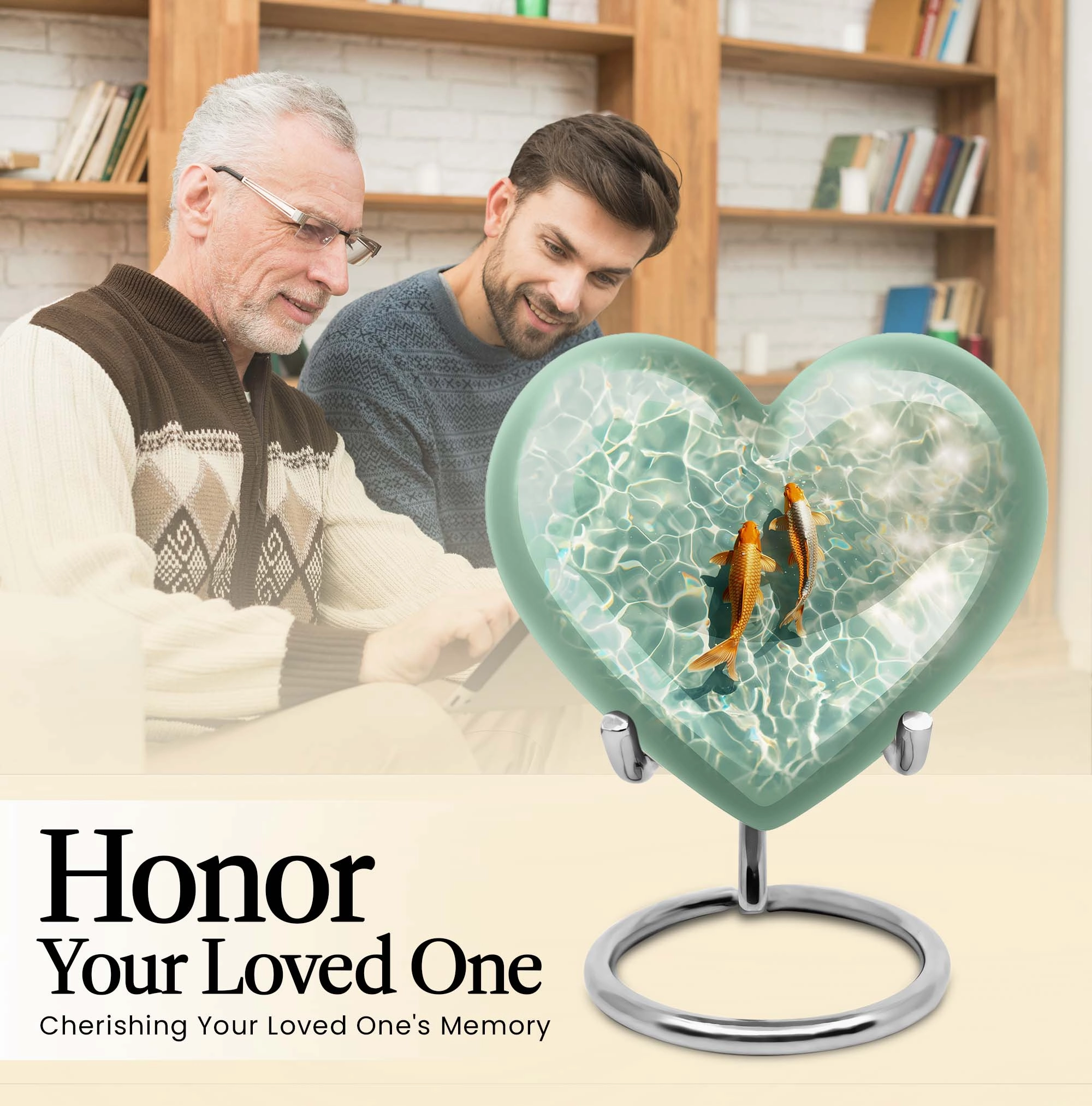 Cherished Memories - Gold Fish Heart Cremation Finery Urn