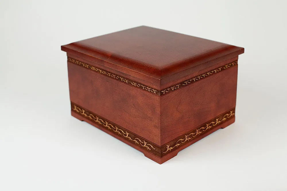 Cherry Wood Companion Urn with Sculpture Art Carving