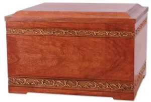 Cherry Wood Companion Urn with Sculpture Art Carving