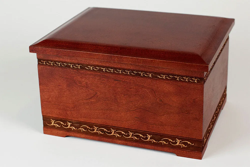 Cherry Wood Companion Urn with Sculpture Art Carving