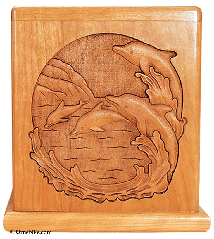 Cherry Wood Cremation Urn with Dolphin Made in the USA