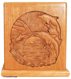 Cherry Wood Cremation Urn with Dolphin Made in the USA