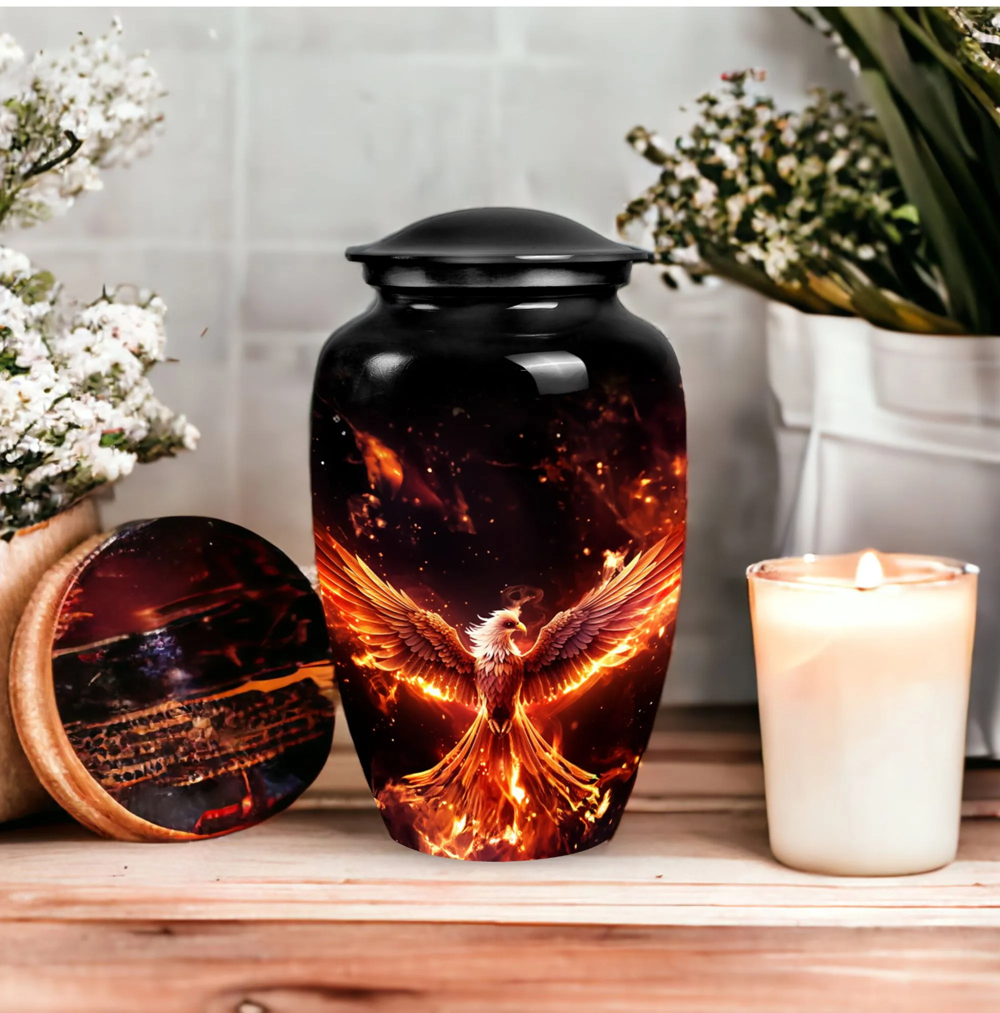 Classic Phoenix Urn - 10-inch Aluminium Ash Holder for Adult Ashes