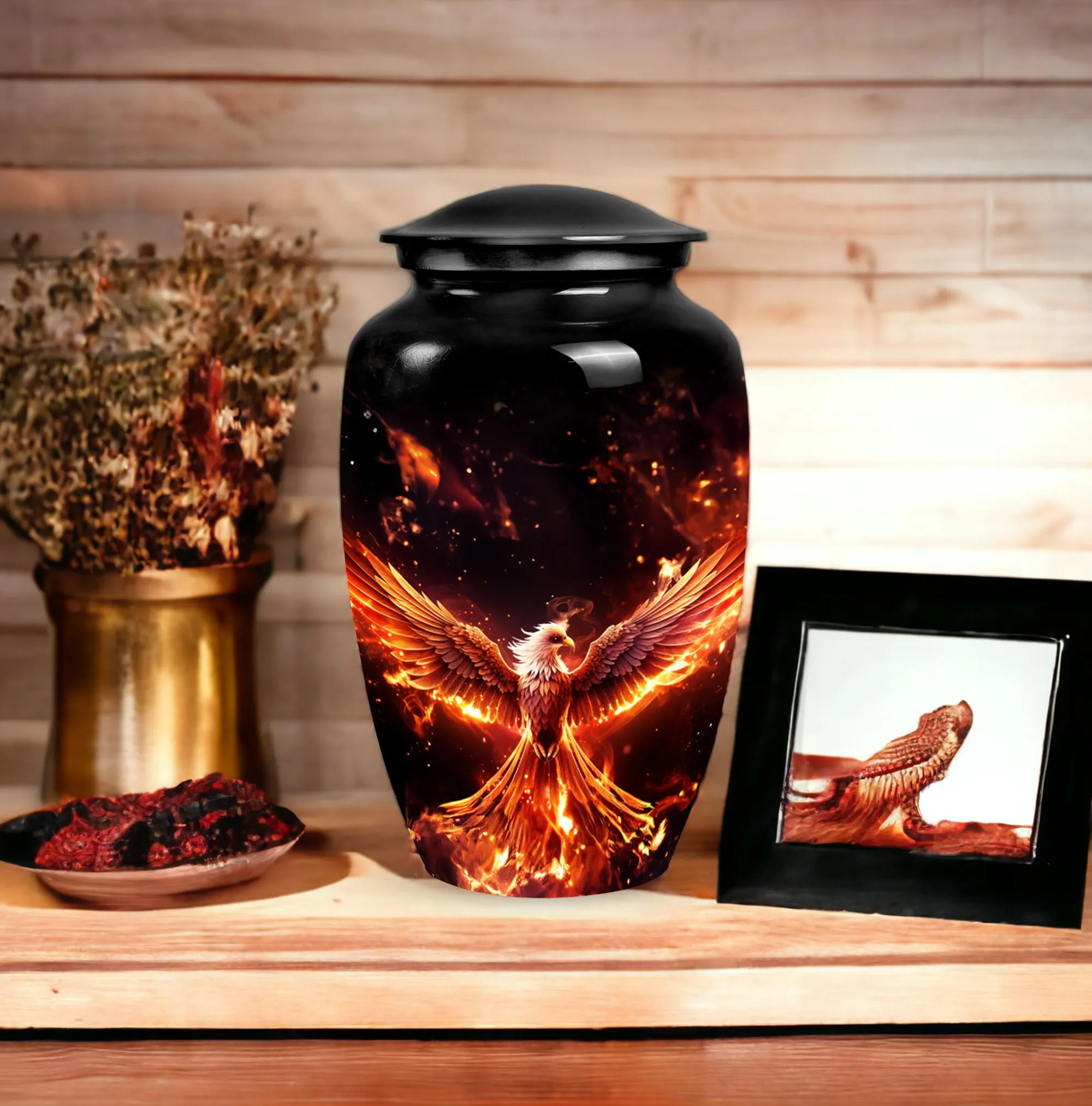 Classic Phoenix Urn - 10-inch Aluminium Ash Holder for Adult Ashes