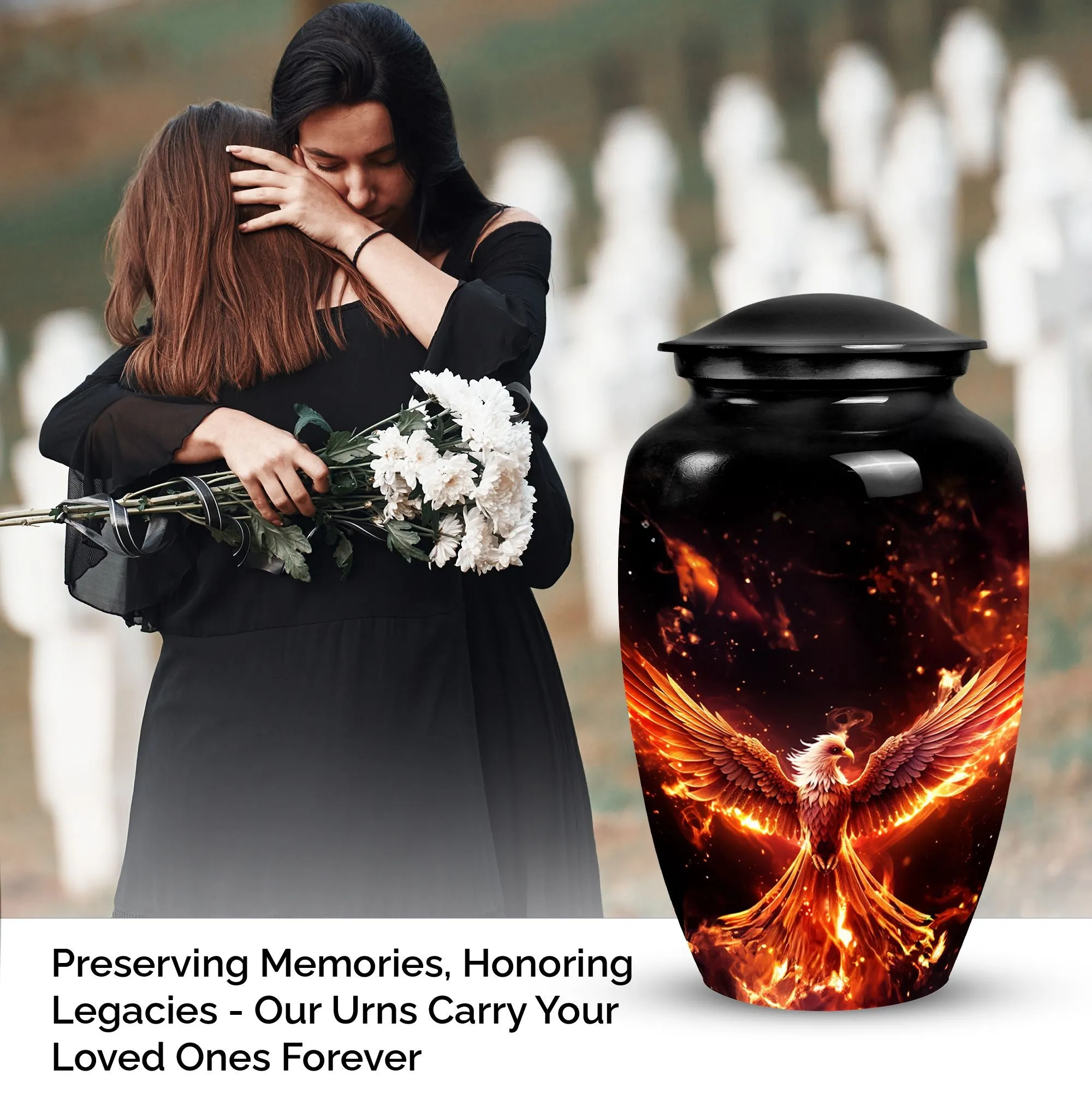 Classic Phoenix Urn - 10-inch Aluminium Ash Holder for Adult Ashes