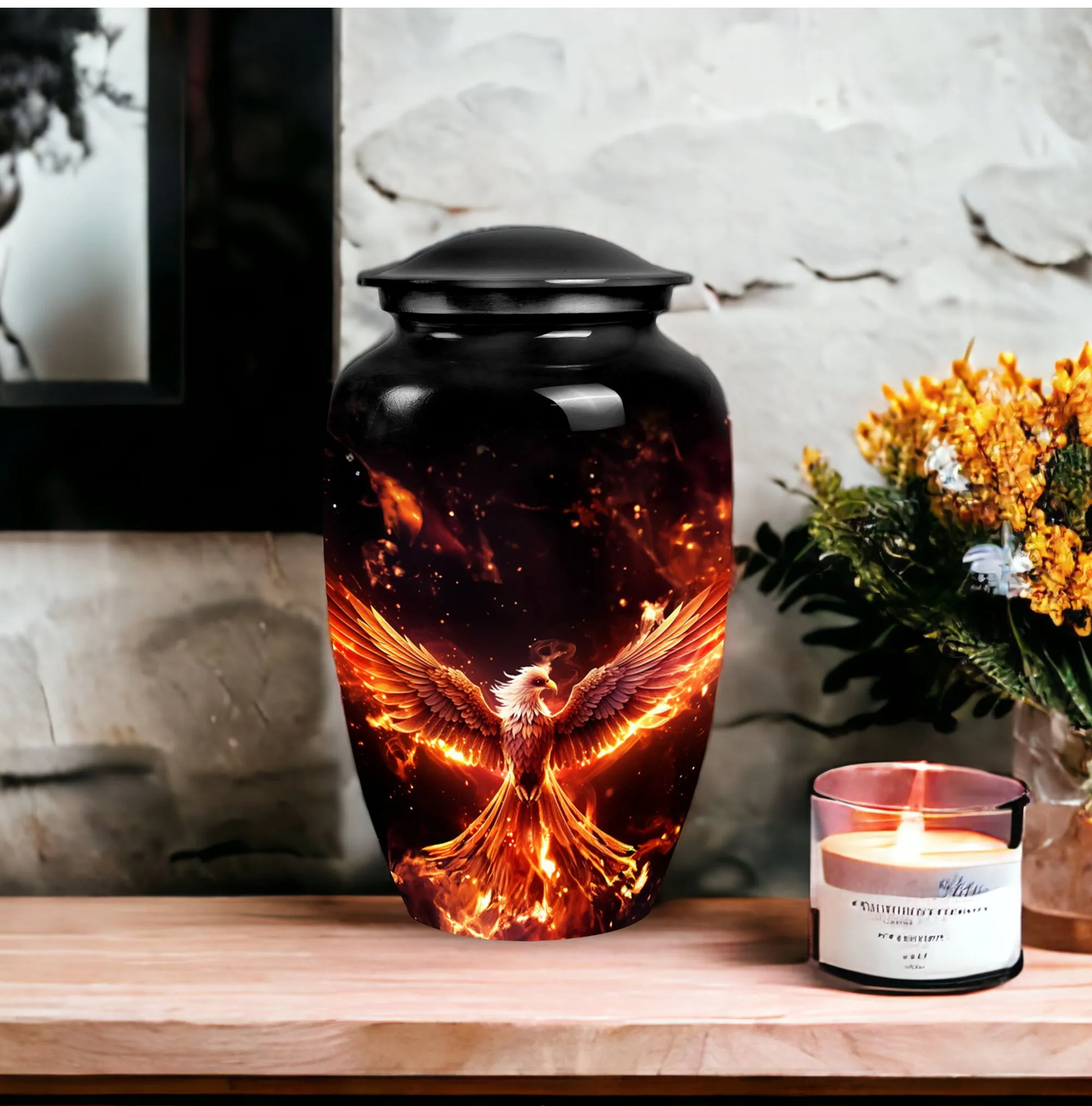 Classic Phoenix Urn - 10-inch Aluminium Ash Holder for Adult Ashes