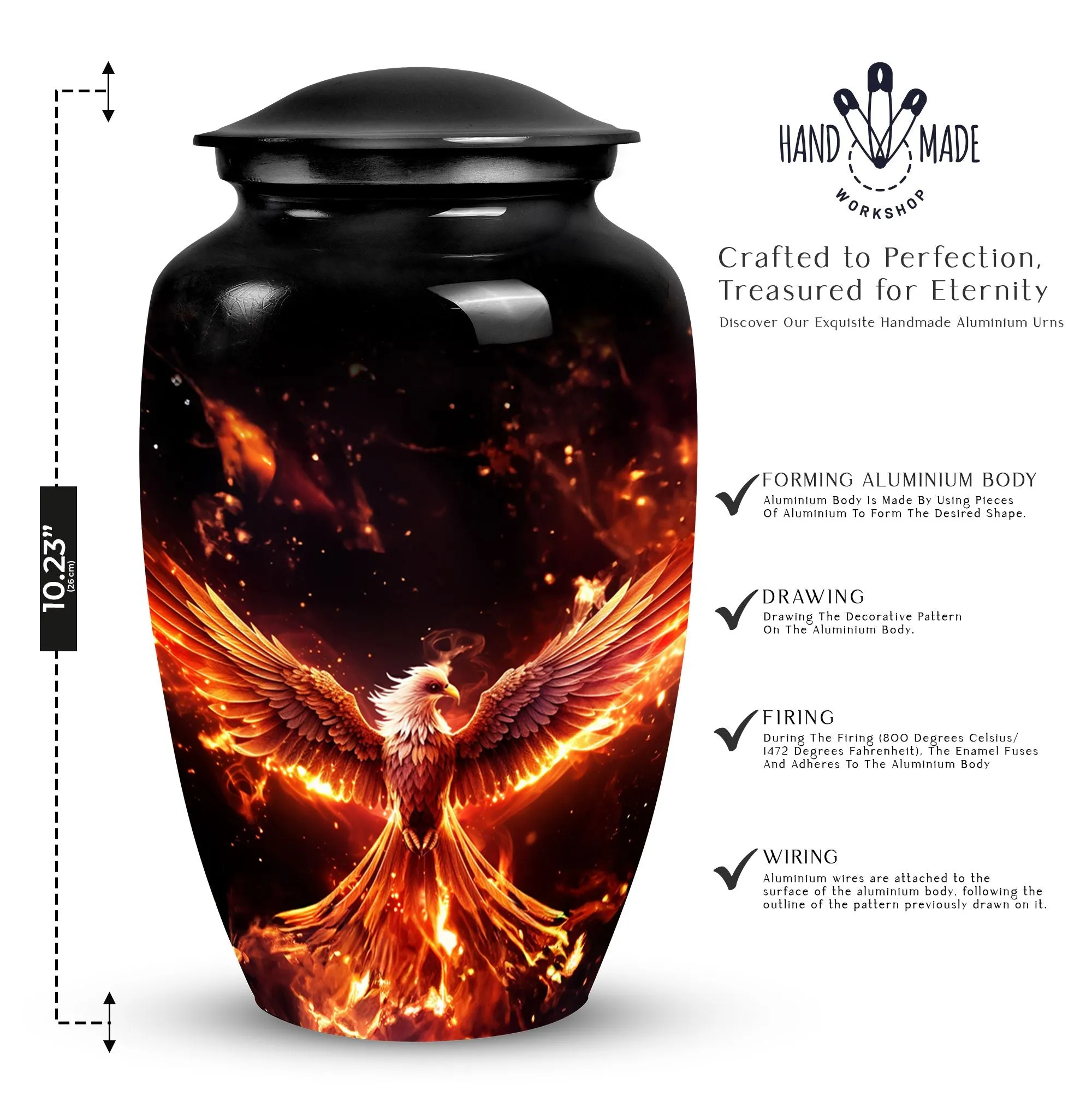 Classic Phoenix Urn - 10-inch Aluminium Ash Holder for Adult Ashes