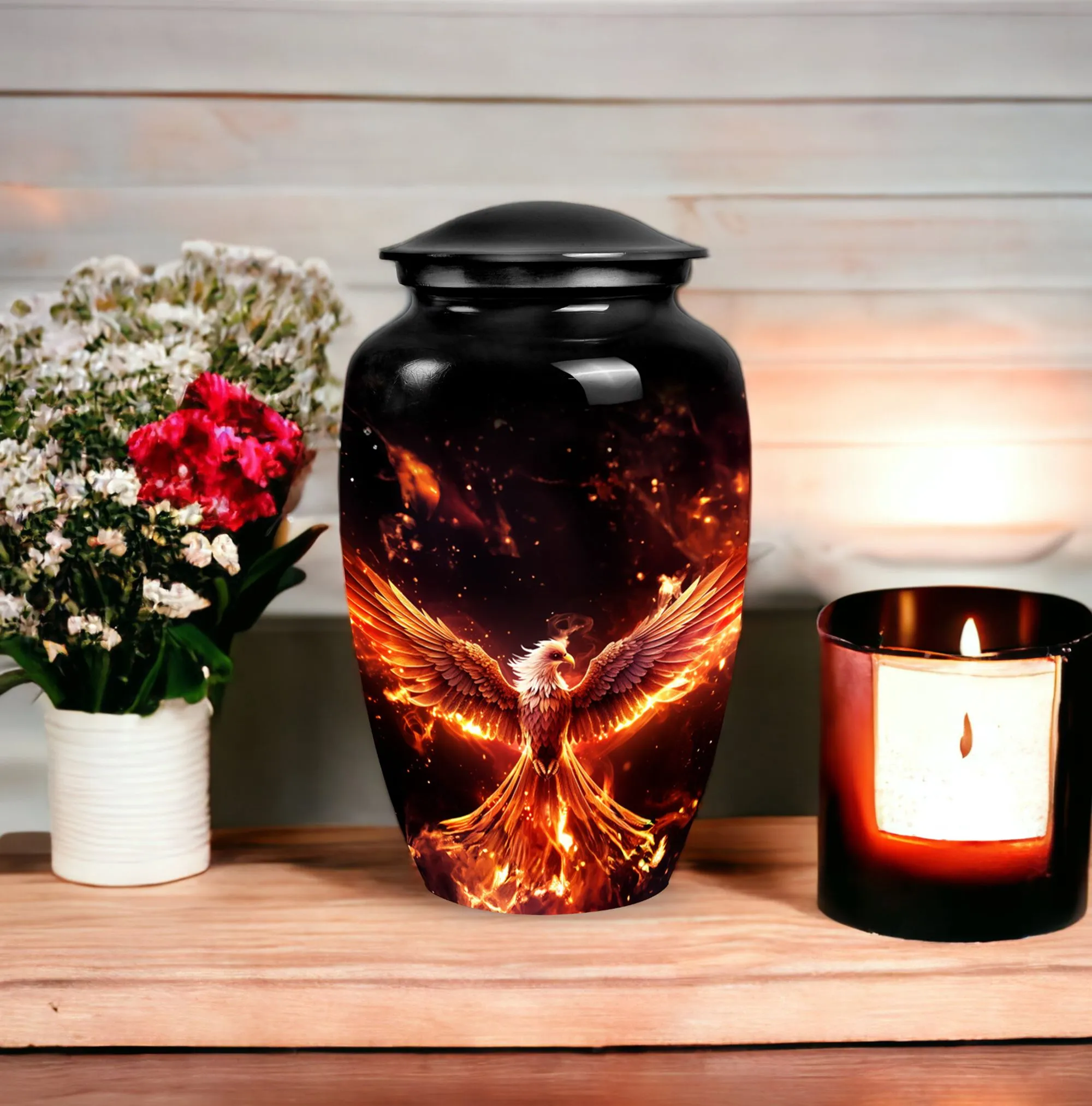 Classic Phoenix Urn - 10-inch Aluminium Ash Holder for Adult Ashes