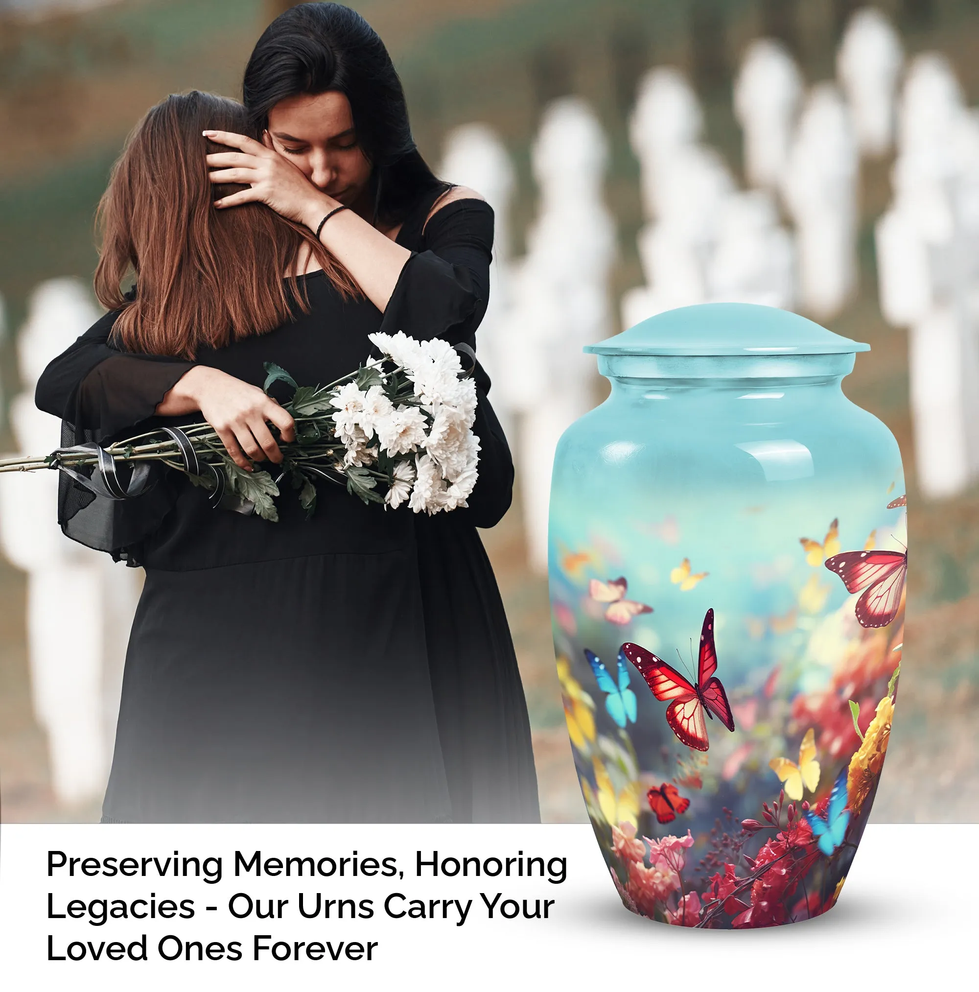 Colorful Butterflies Fly In A Meadow Companion Urns Size 10inch