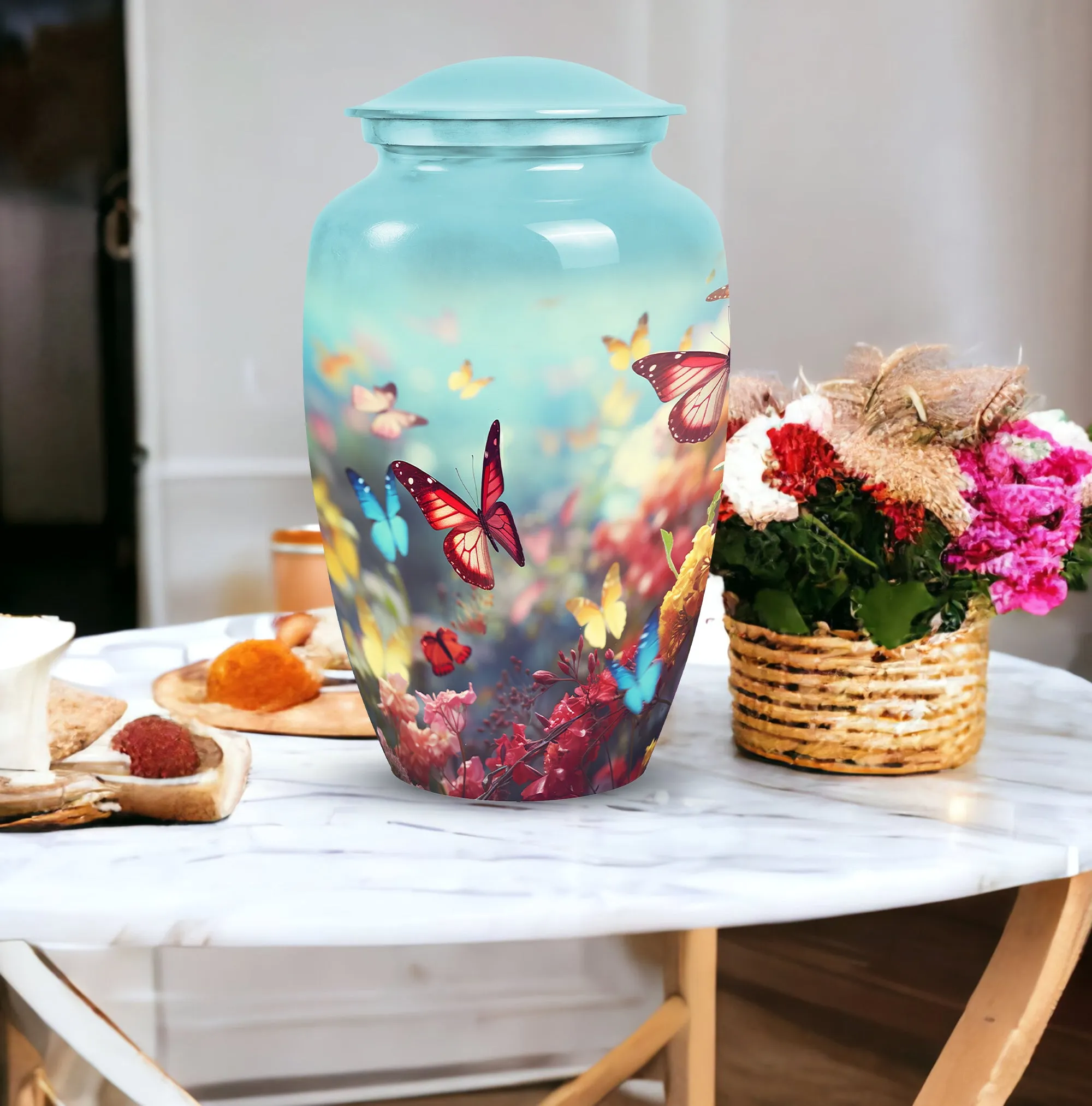 Colorful Butterflies Fly In A Meadow Companion Urns Size 10inch
