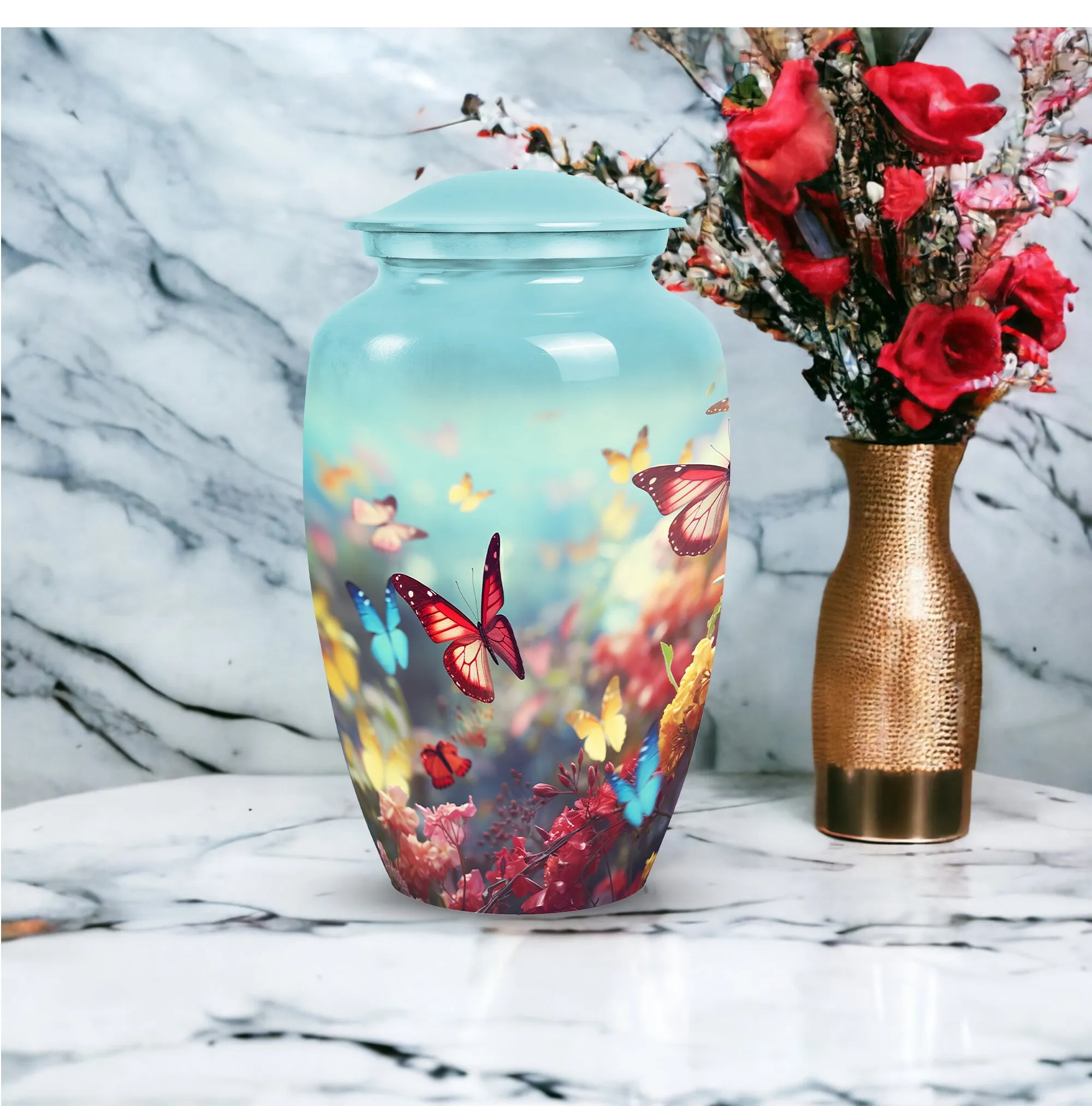 Colorful Butterflies Fly In A Meadow Companion Urns Size 10inch