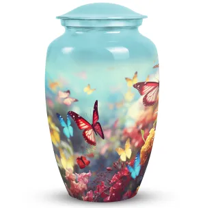 Colorful Butterflies Fly In A Meadow Companion Urns Size 10inch