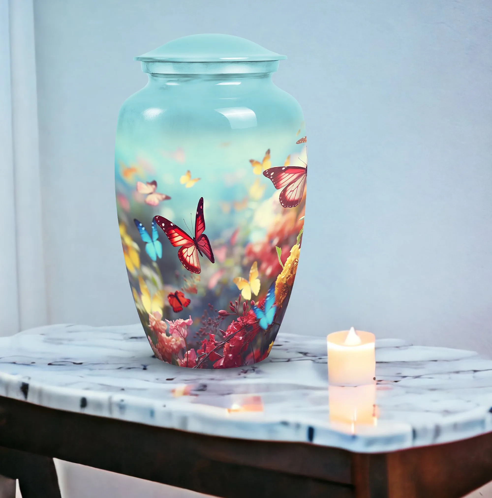 Colorful Butterflies Fly In A Meadow Companion Urns Size 10inch