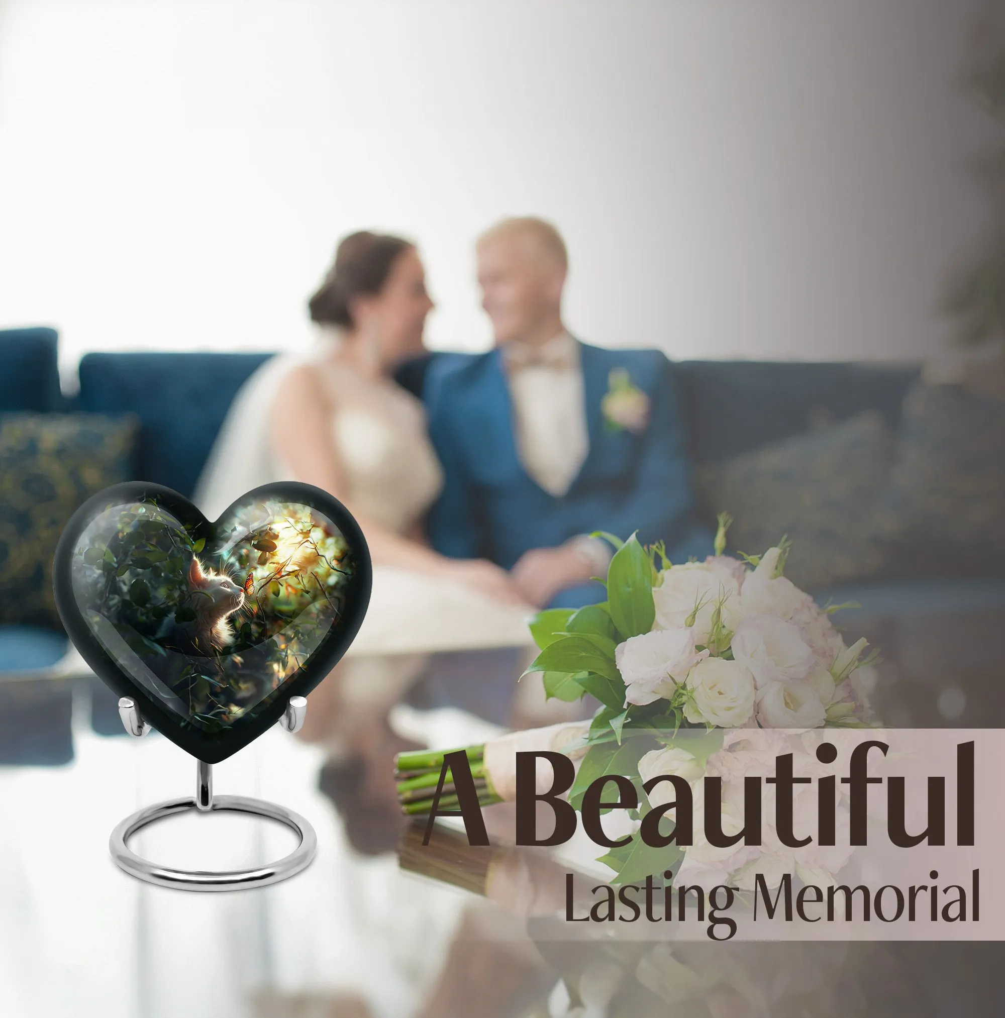 Commemorative Serenity: White Cat Medium Memorial Cremation Urn