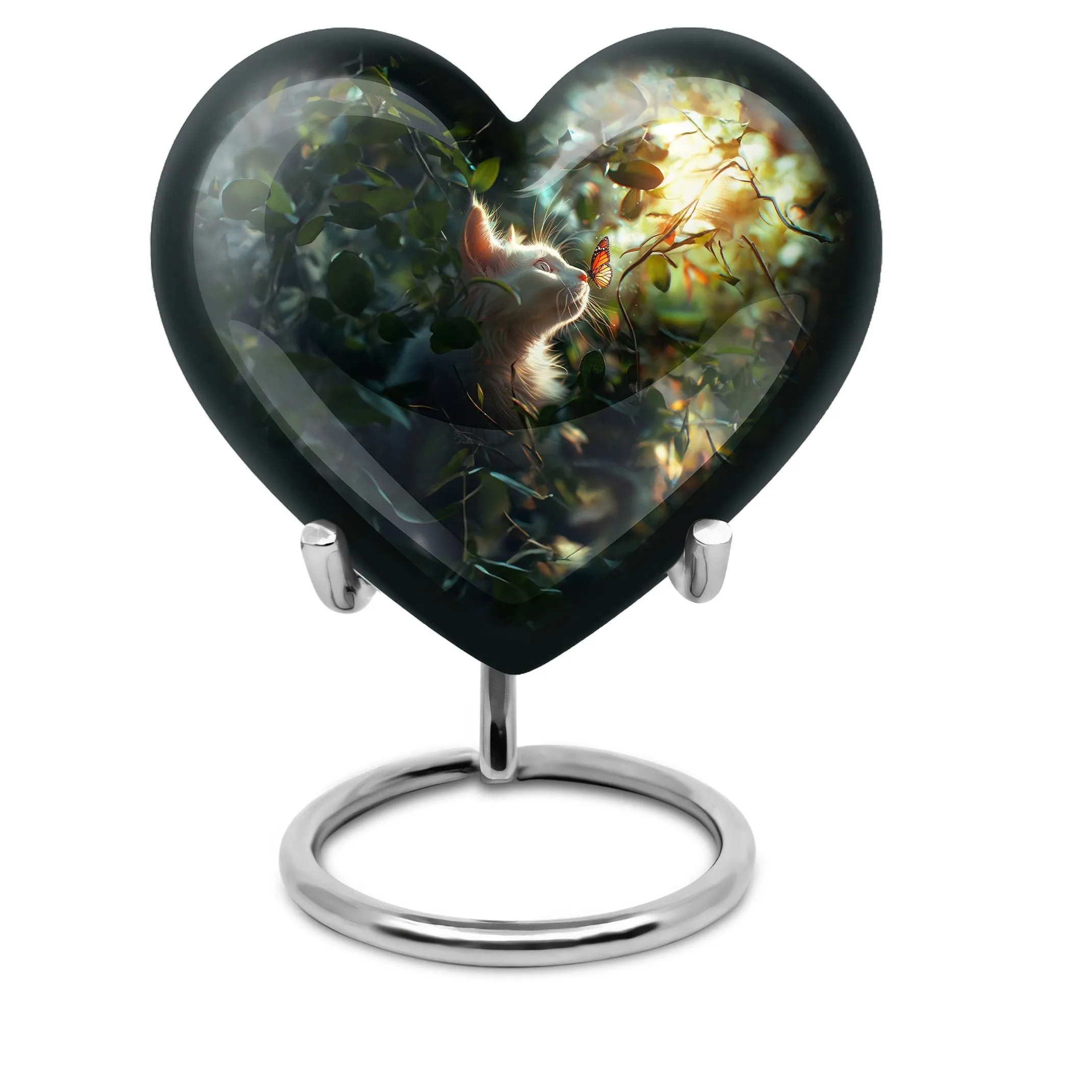 Commemorative Serenity: White Cat Medium Memorial Cremation Urn