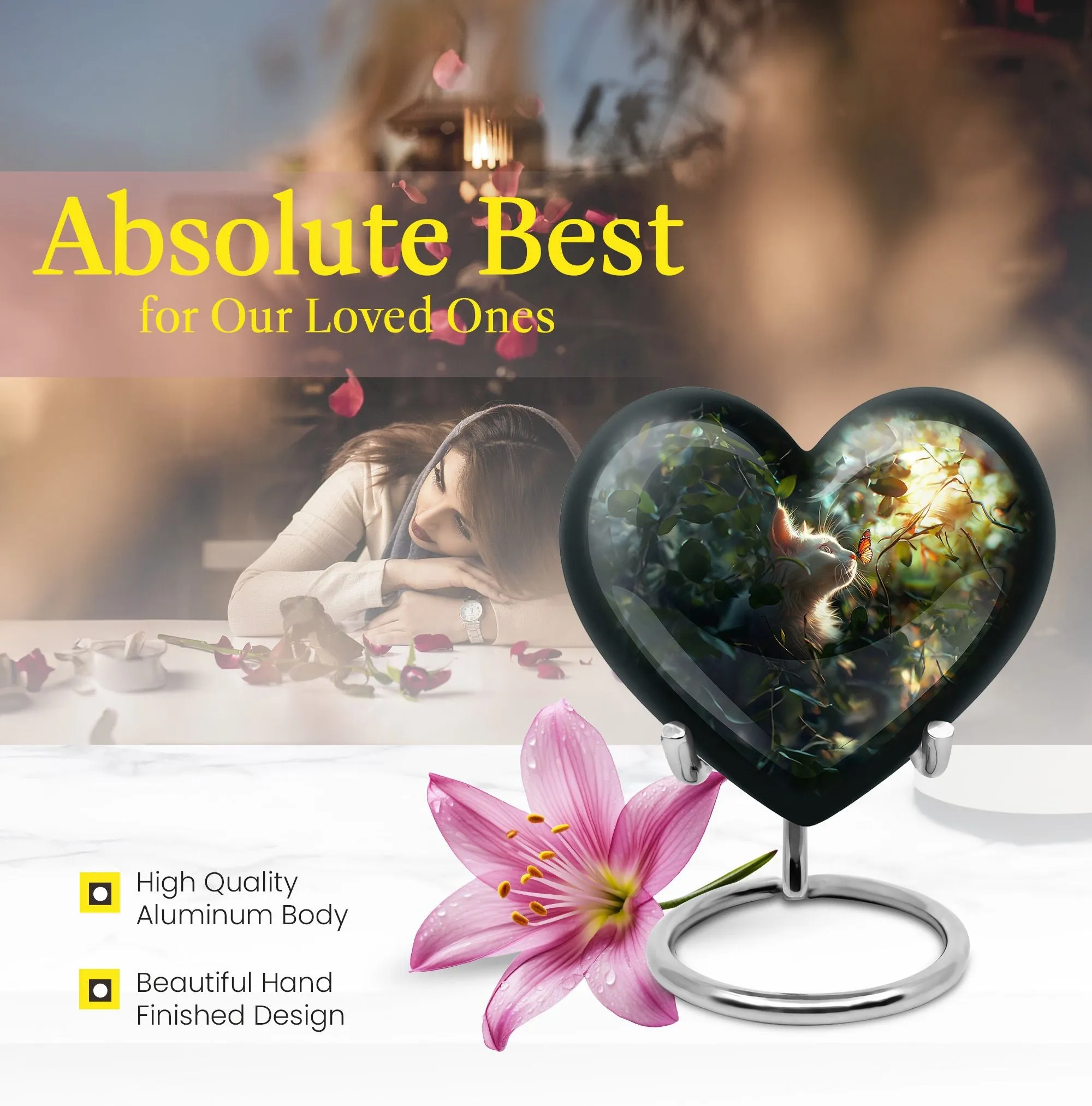 Commemorative Serenity: White Cat Medium Memorial Cremation Urn