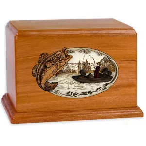 Companion Cremation Urn with Bass Boat Fishing 3D Wood Inlay