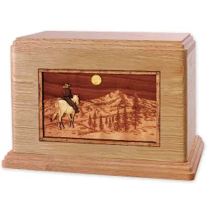 Companion Cremation Urn with Cowboy Horse & Rider 3D Wood Inlay