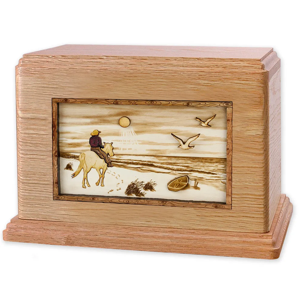 Companion Cremation Urn with Cowboy Horse & Rider 3D Wood Inlay