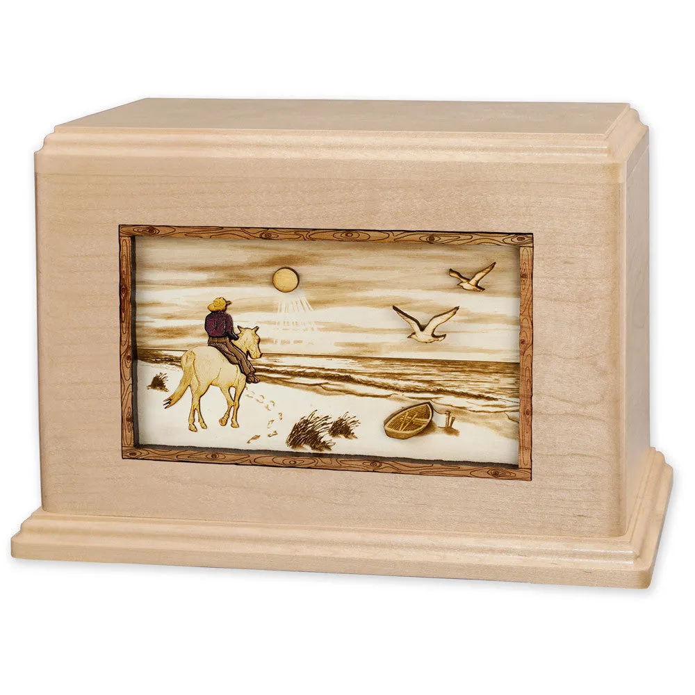 Companion Cremation Urn with Cowboy Horse & Rider 3D Wood Inlay