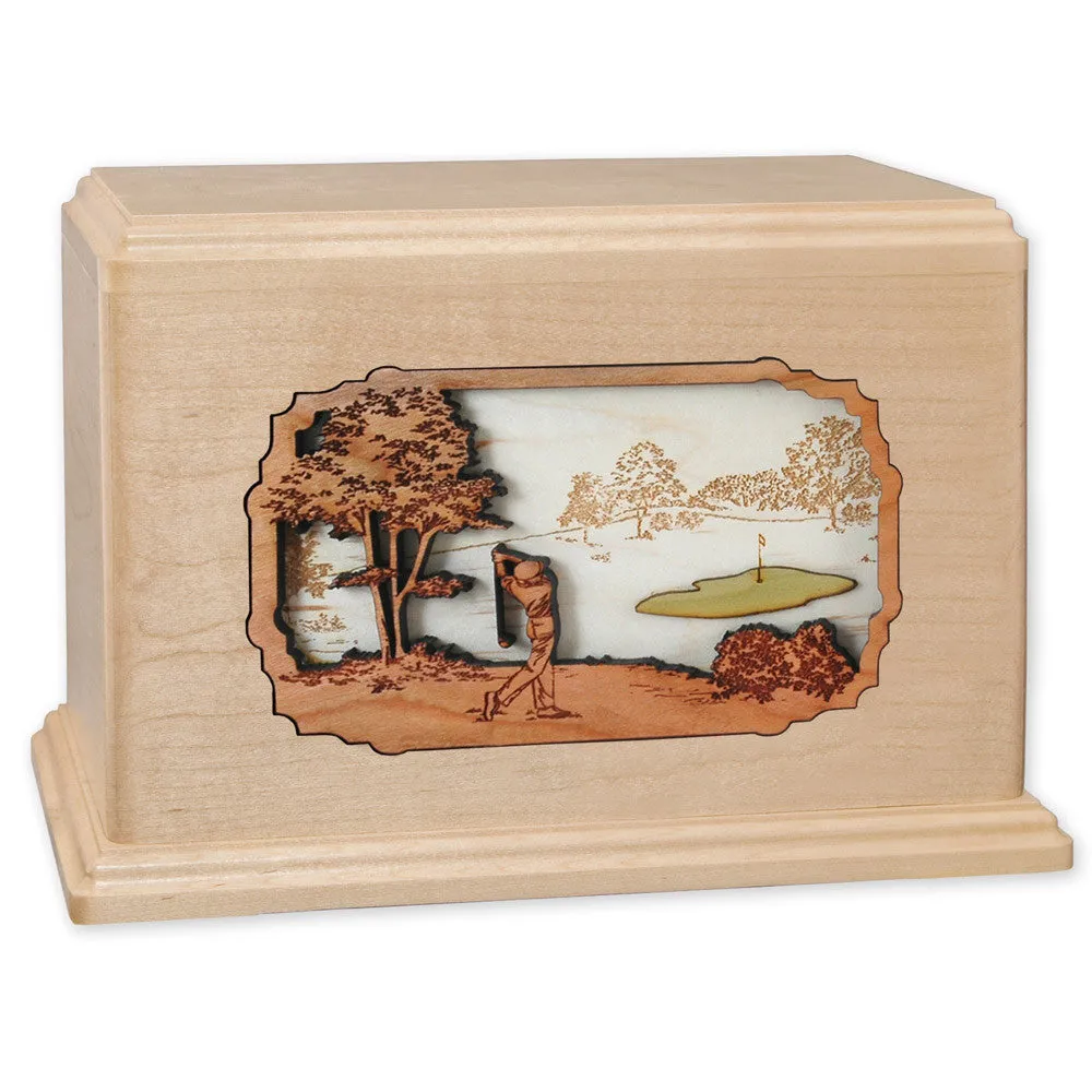 Companion Cremation Urn with Golfing 3D Wood Inlay