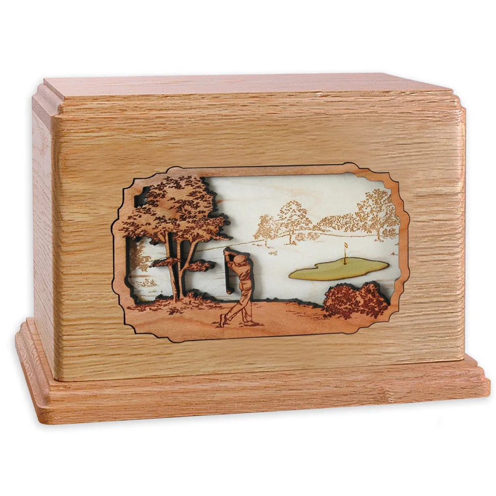 Companion Cremation Urn with Golfing 3D Wood Inlay