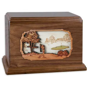 Companion Cremation Urn with Golfing 3D Wood Inlay