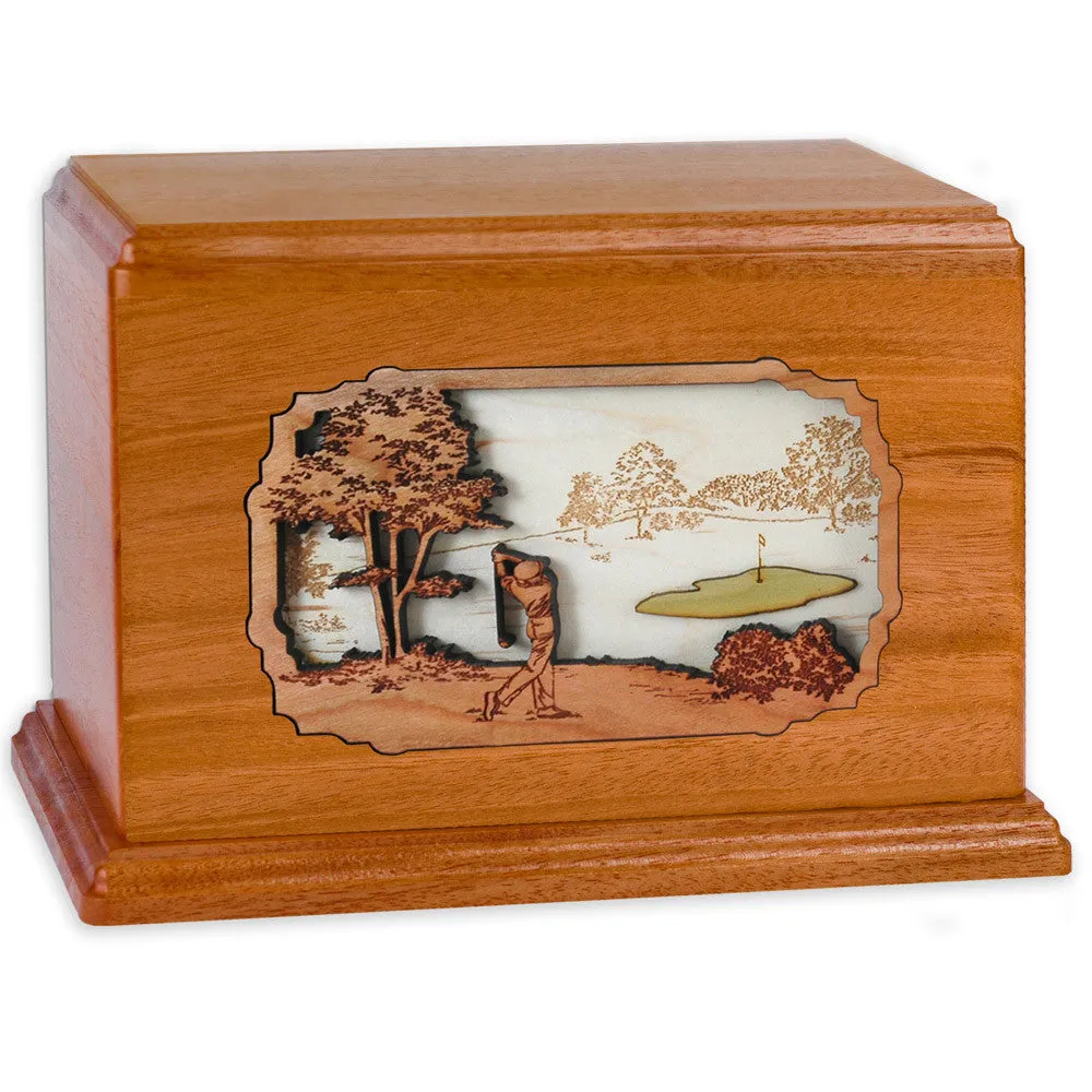 Companion Cremation Urn with Golfing 3D Wood Inlay