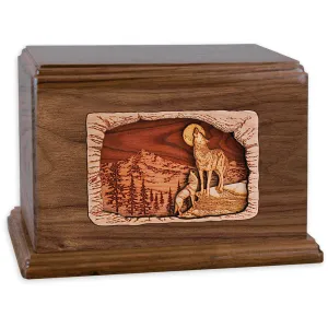 Companion Cremation Urn with Howling Wolves Inlay Art Scene