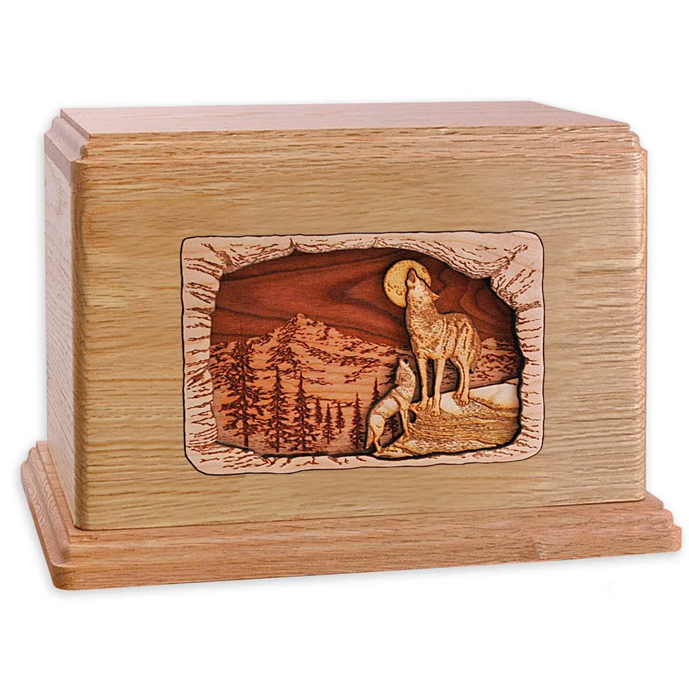 Companion Cremation Urn with Howling Wolves Inlay Art Scene