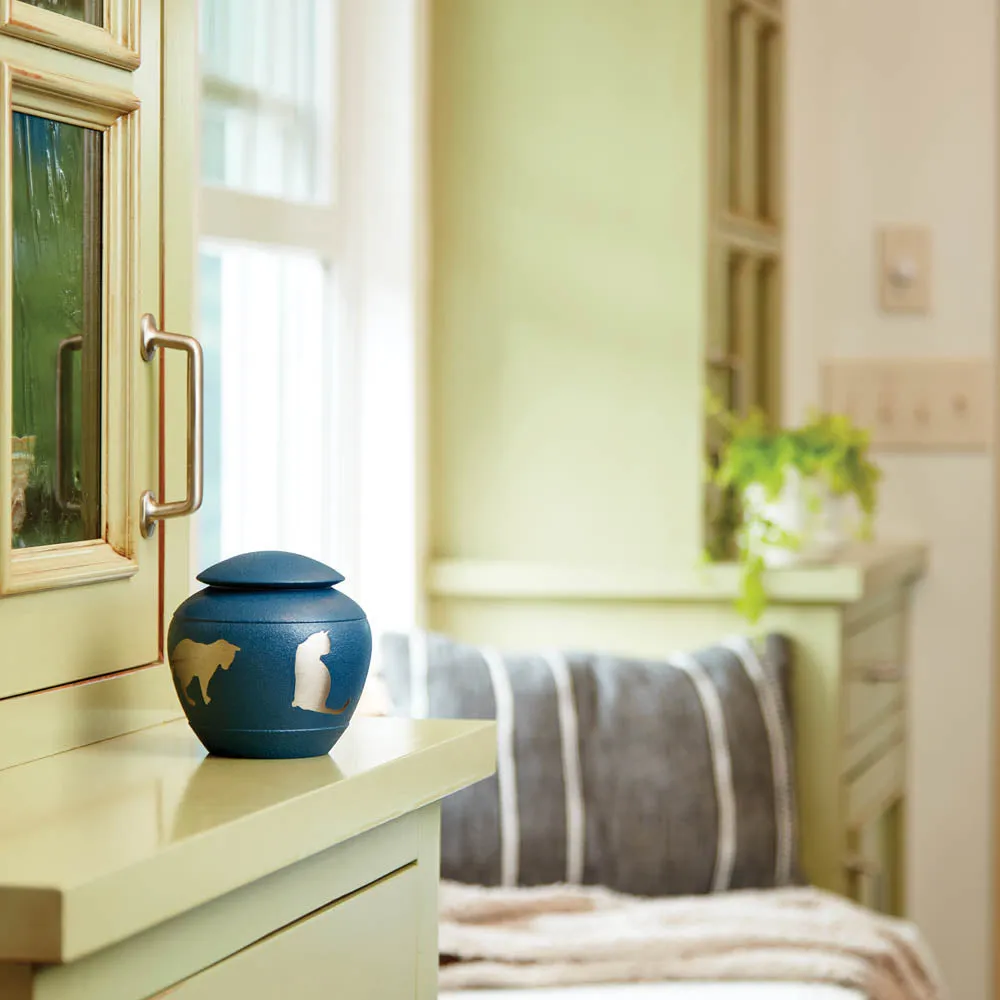 Country Blue Cat Silhouette Cremation Urn