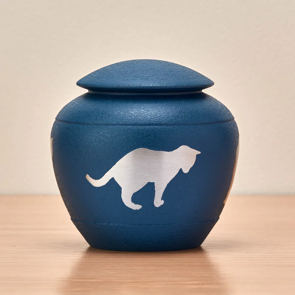 Country Blue Cat Silhouette Cremation Urn