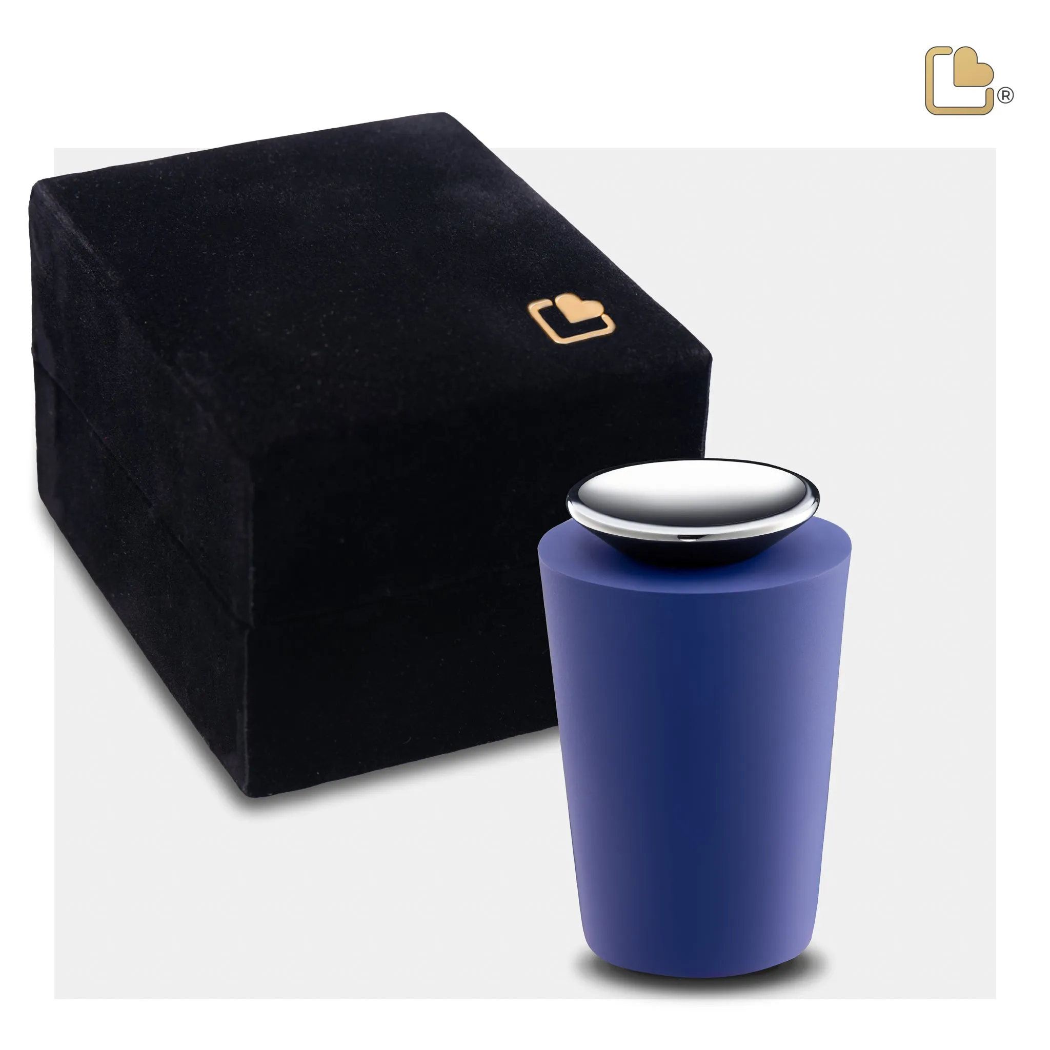 Crescent Tall Keepsake Urn Navy & Polished Silver