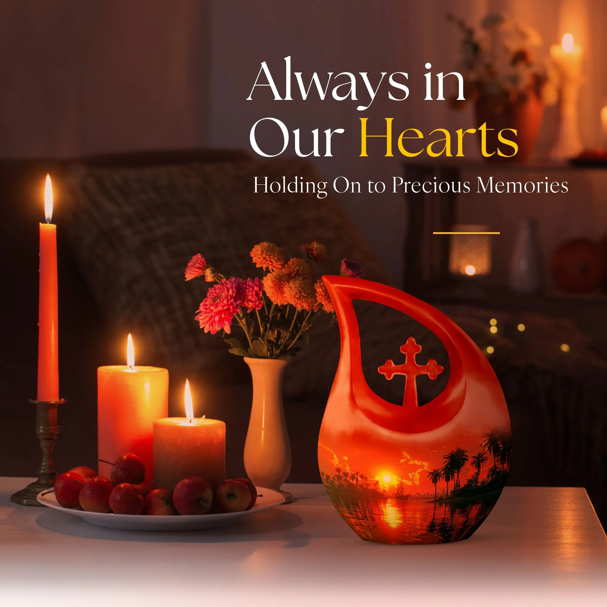 Crimson Moon Urn : Aluminium Human Urn with Cross Drop Design