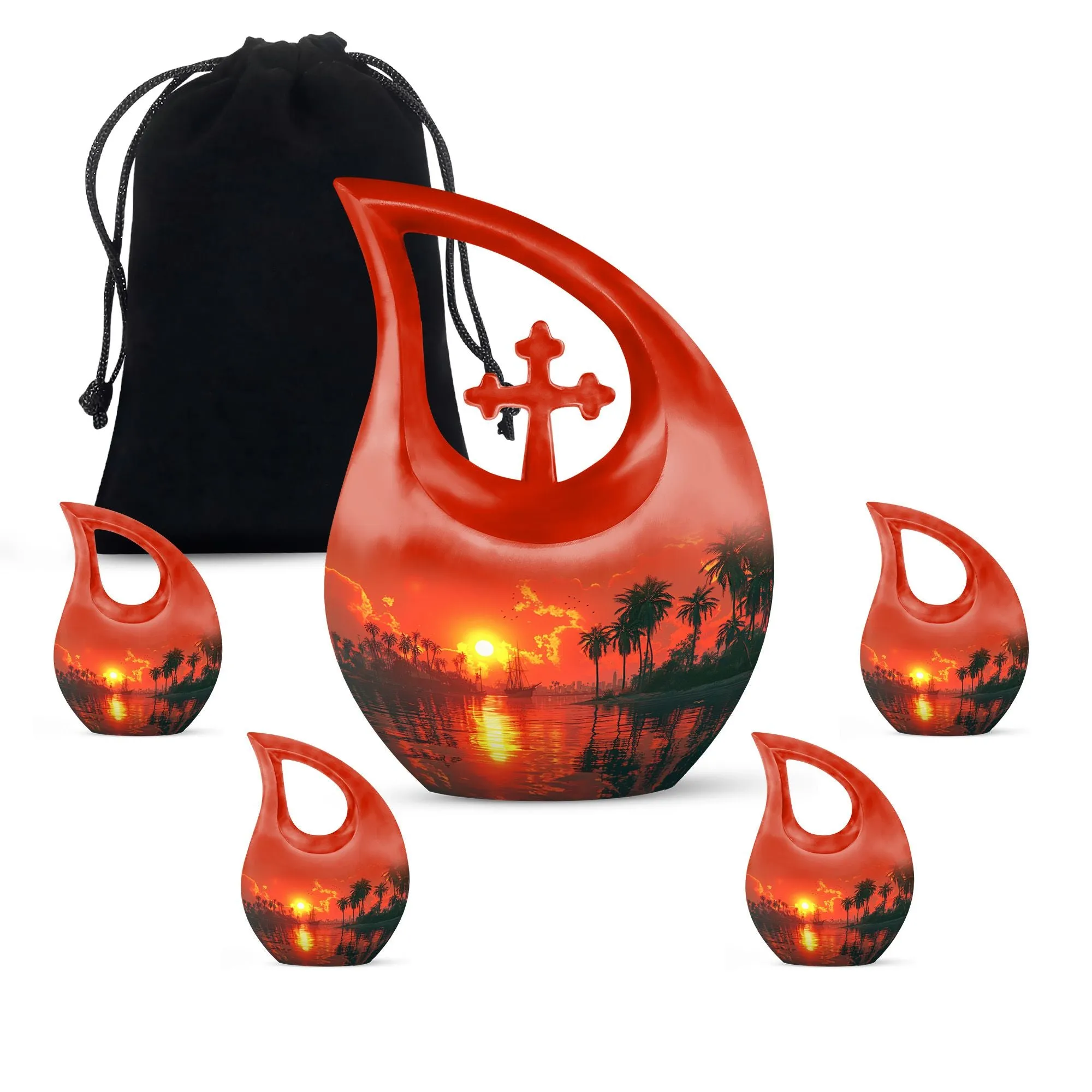 Crimson Moon Urn : Aluminium Human Urn with Cross Drop Design