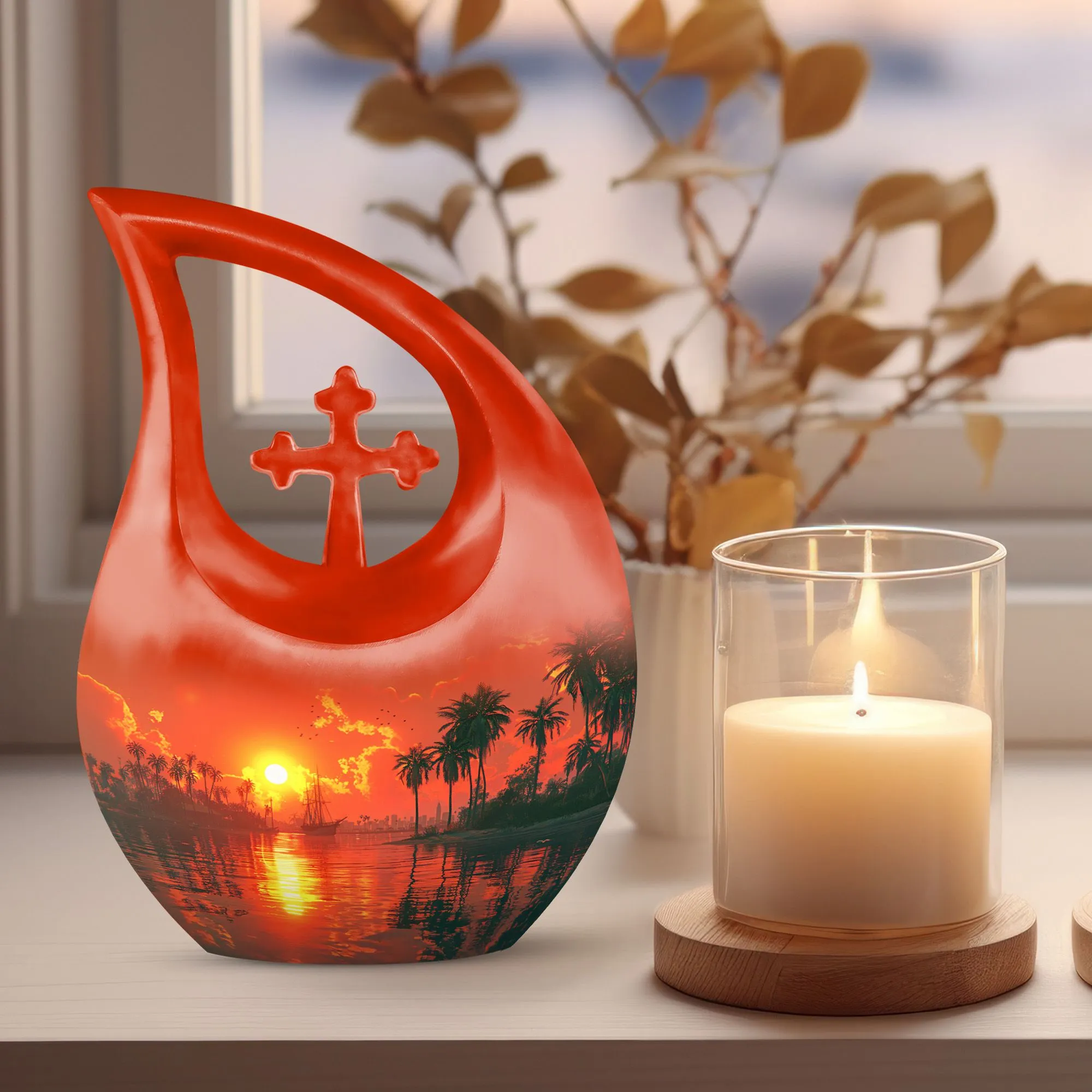 Crimson Moon Urn : Aluminium Human Urn with Cross Drop Design